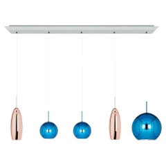 Custom Tom Dixon Linear Pendant Chandelier Set of 5, Copper and Blue