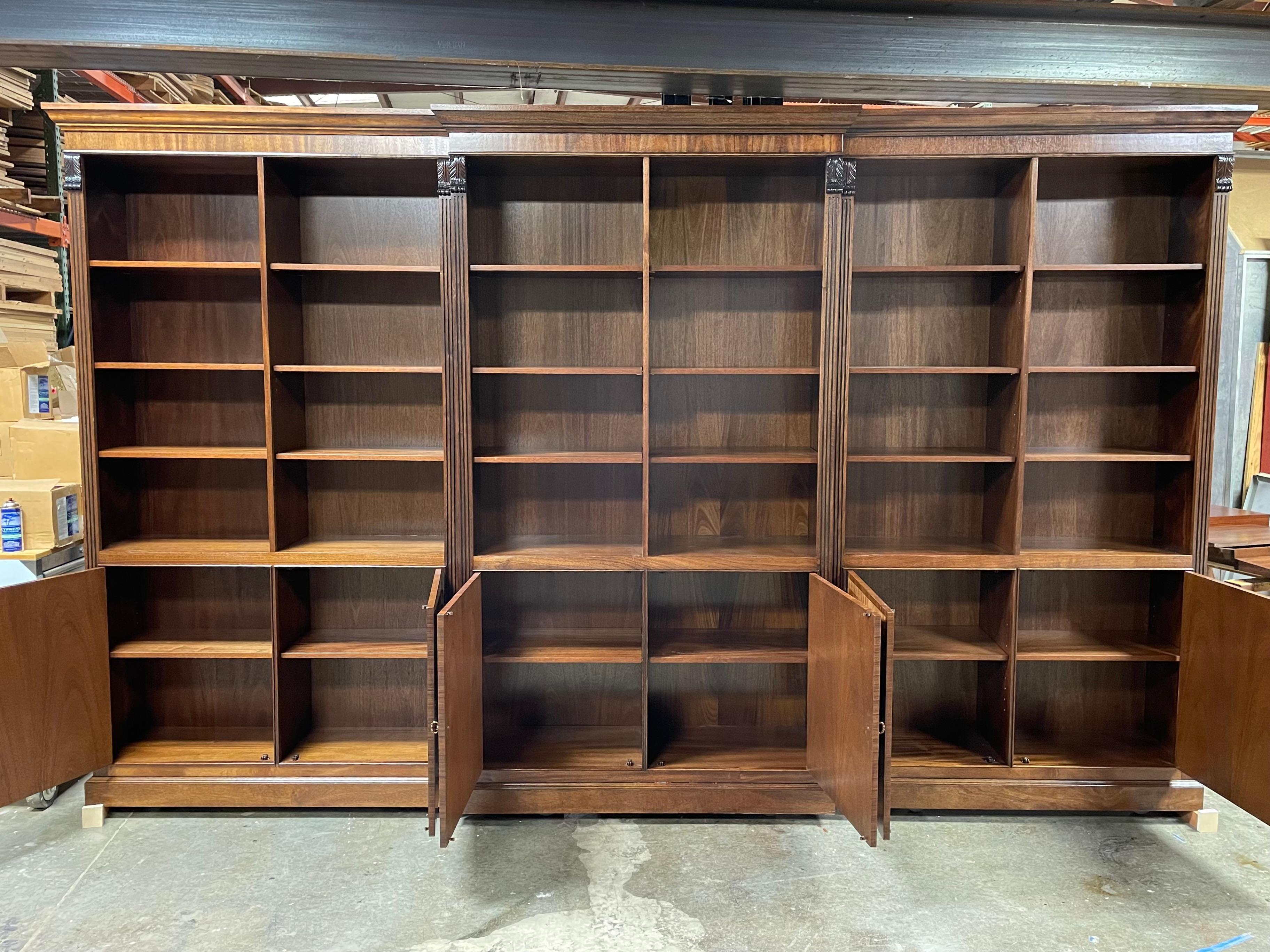 Custom Traditional Large Mahogany Bookcase by Leighton Hall - Made -To -Order In New Condition For Sale In Suwanee, GA