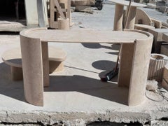 Custom Travertine Console Table - Sculptural Marble Dining Table