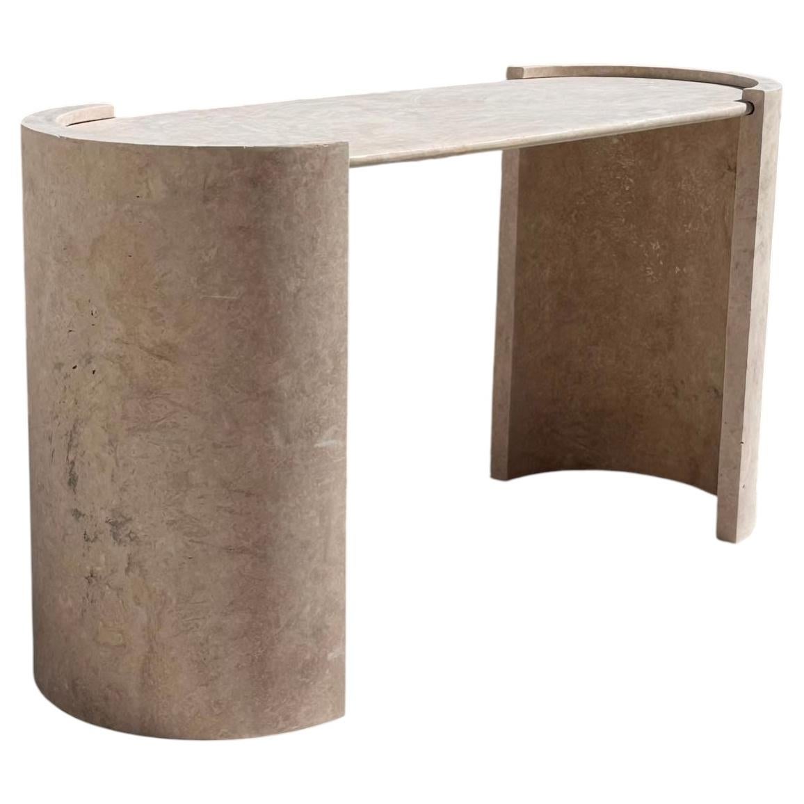Custom Travertine Console Table - Sculptural Marble Dining Table For Sale