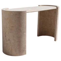 Custom Travertine Console Table - Sculptural Marble Dining Table