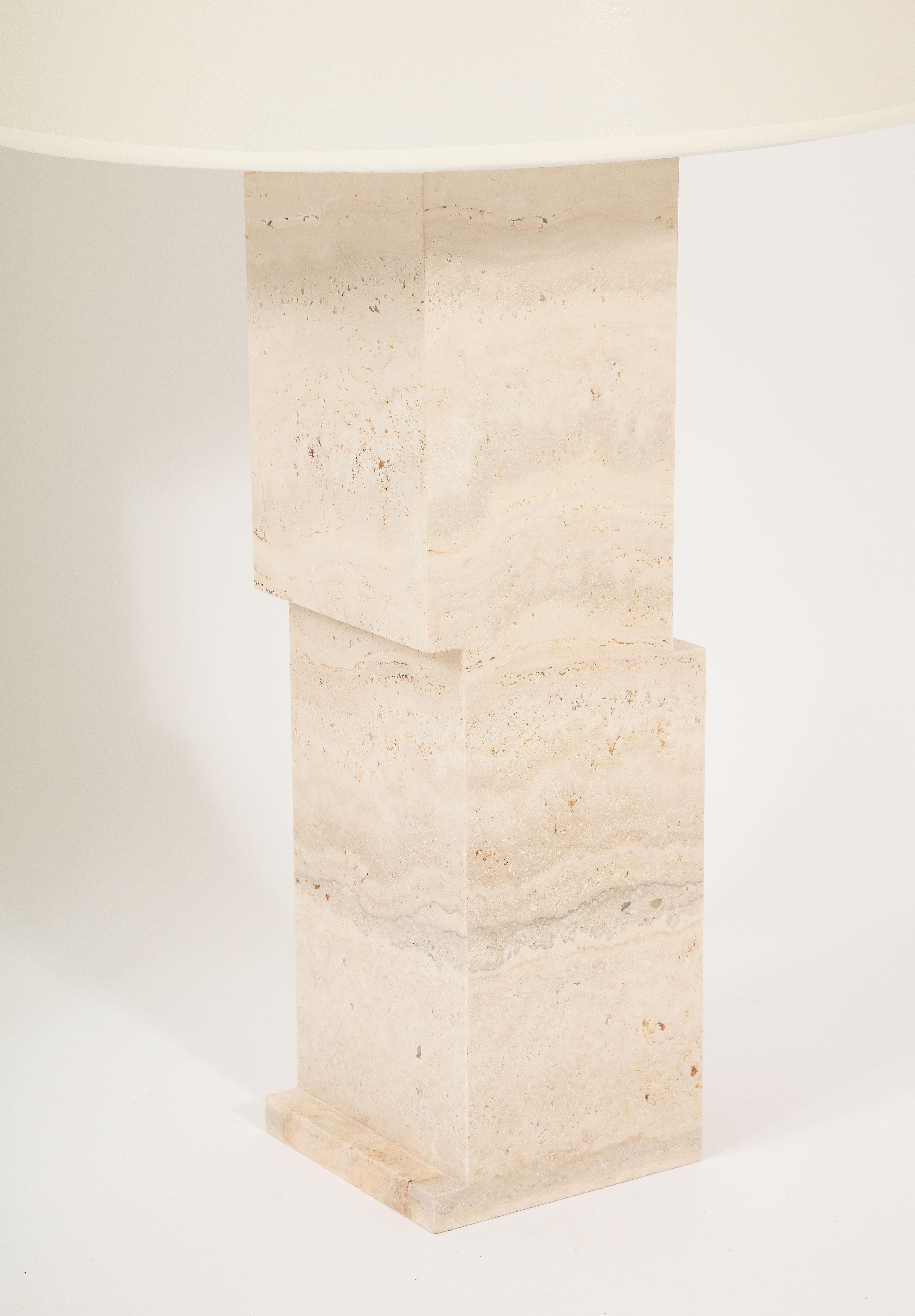 Stunning custom travertine lamps, made to order these lamps can be produced in a choice of size and colors. enquire for custom specifications. Price is for one, wiring and shade included.