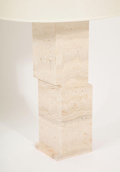 Pair of Custom Brutalist Modernist Travertine Lamps, USA 2023