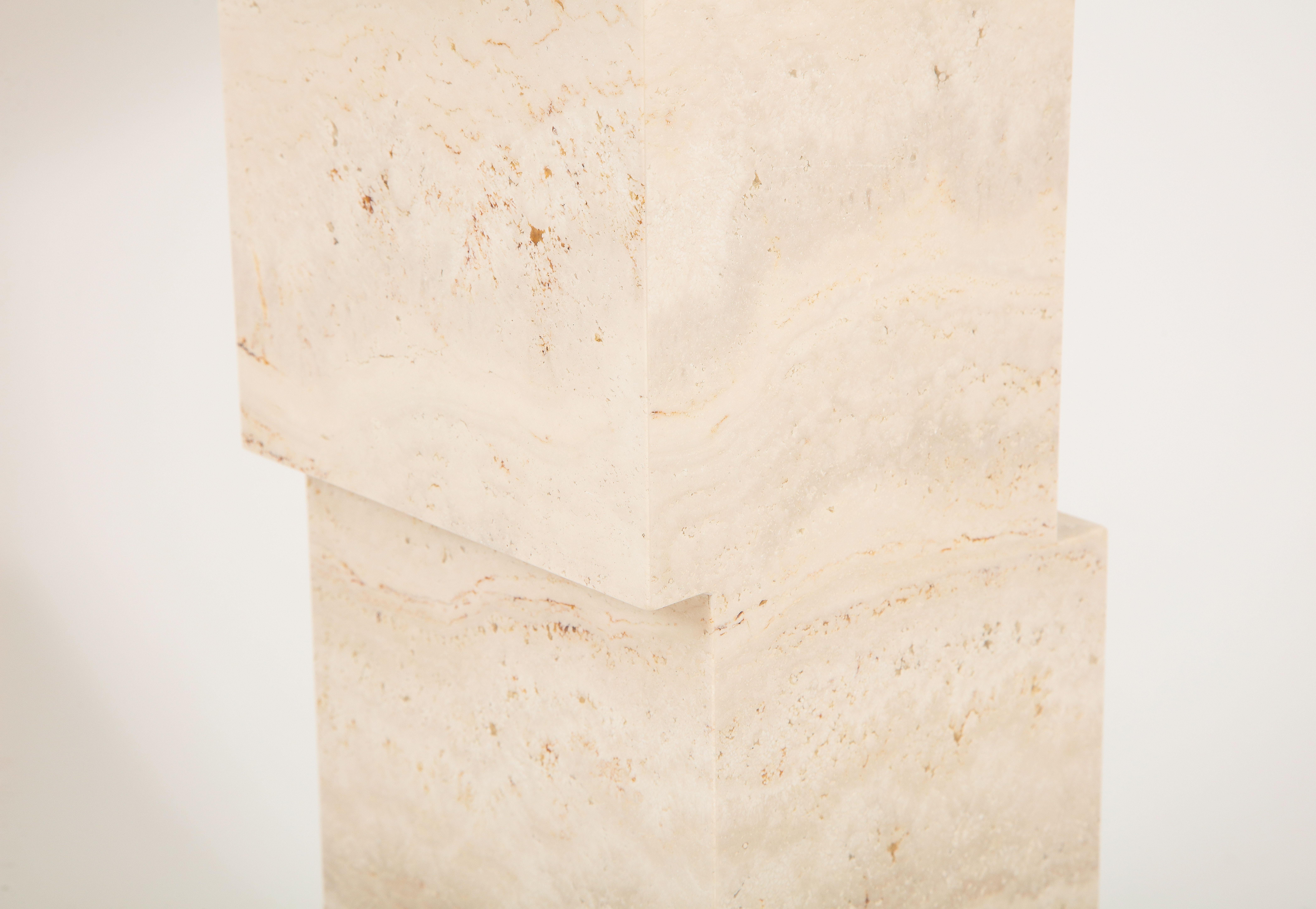 Pair of Custom Brutalist Modernist Travertine Lamps, USA 2023 In New Condition For Sale In New York, NY