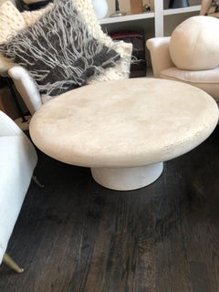 Custom Travertine Round Coffee Table 15'' H x 30''  by Le Lampade