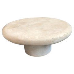 Custom Travertine Round Coffee Table 15'' H x 30''  by Le Lampade