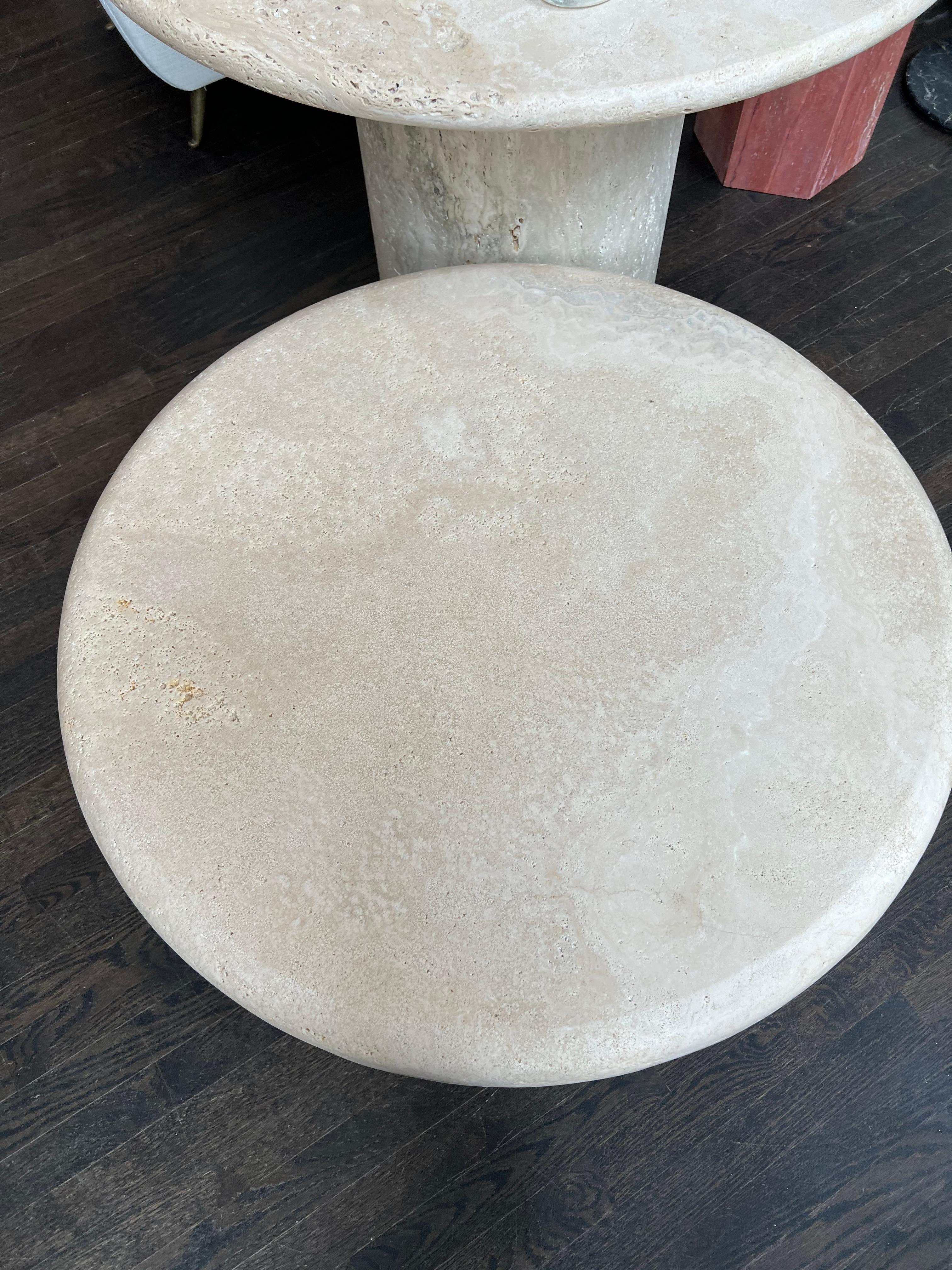 Modern Custom Travertine Round Coffee Table by Le Lampade For Sale