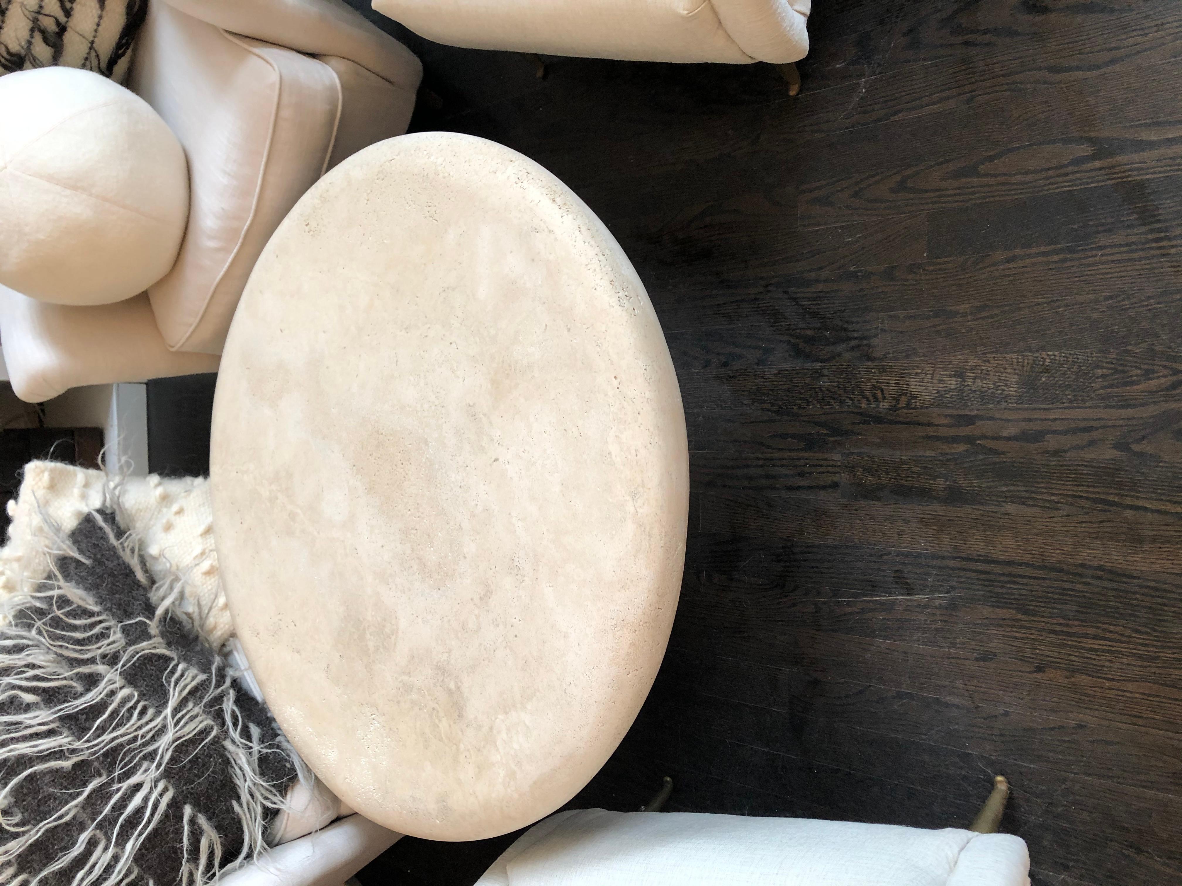 Hand-Crafted Custom Travertine Round Coffee Table by Le Lampade