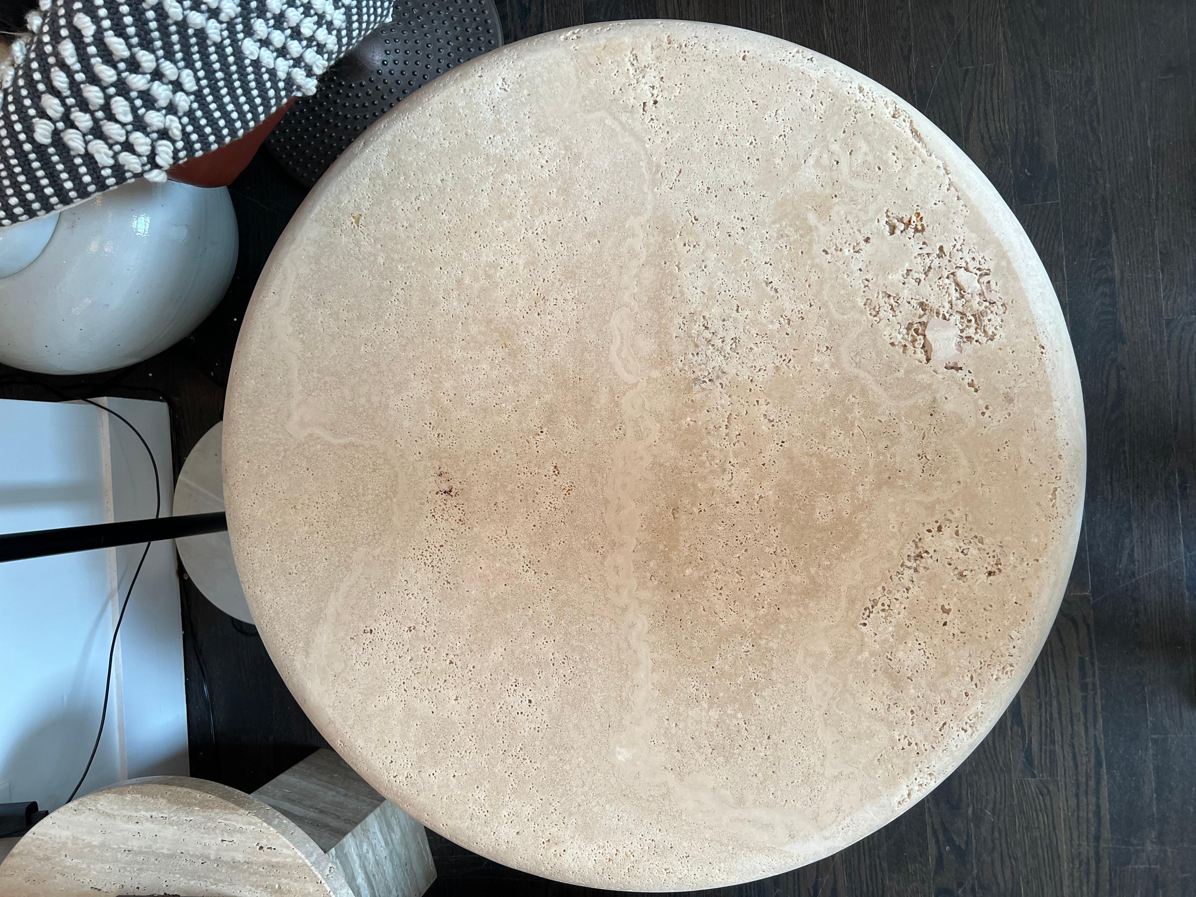 Modern Custom Travertine Round Coffee Table by Le Lampade For Sale