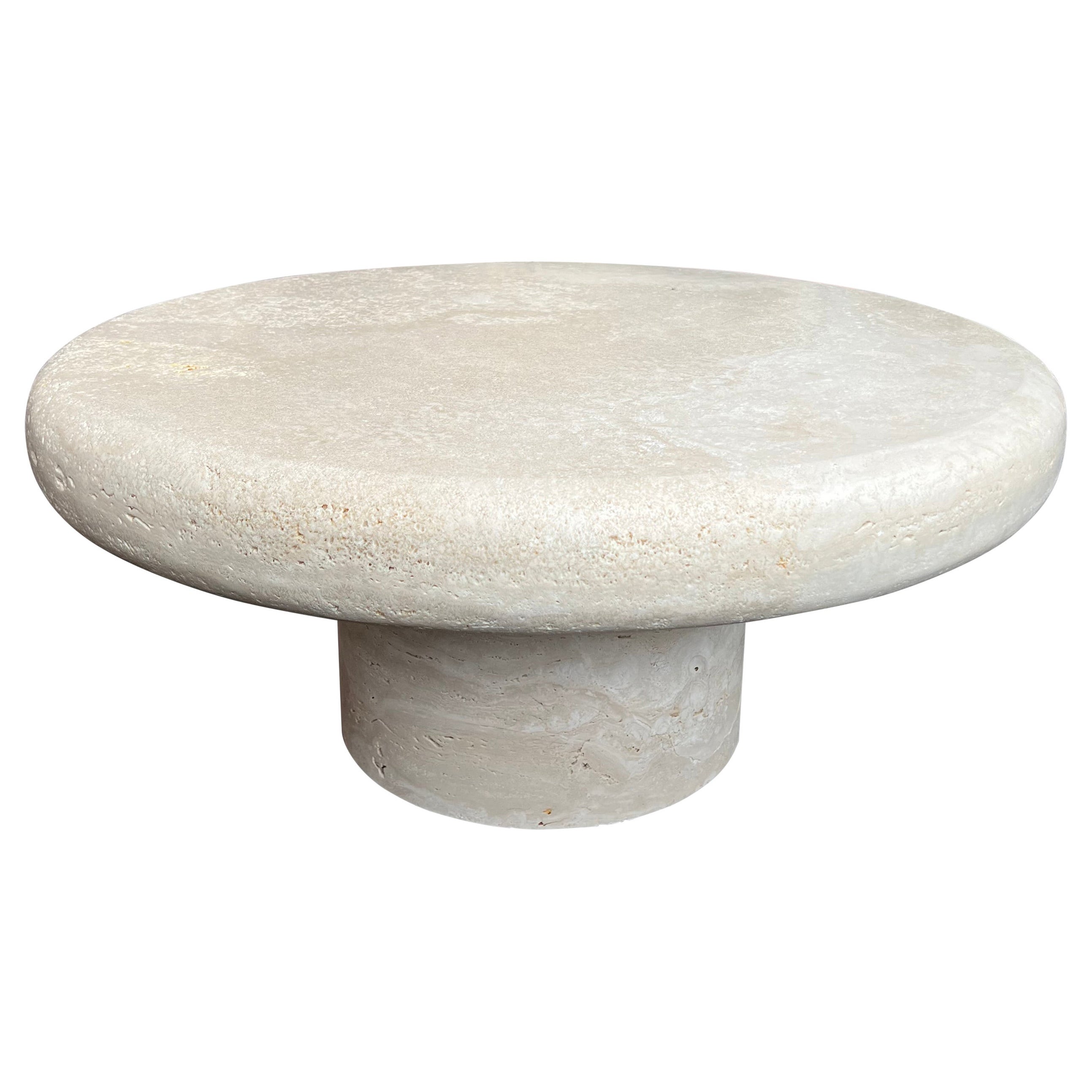 Custom Travertine Round Coffee Table by Le Lampade For Sale
