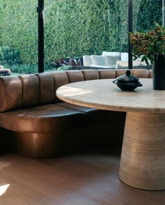 Custom Travertine Round Dining Table, in the Style of 1970 Angelo Mangiarotti