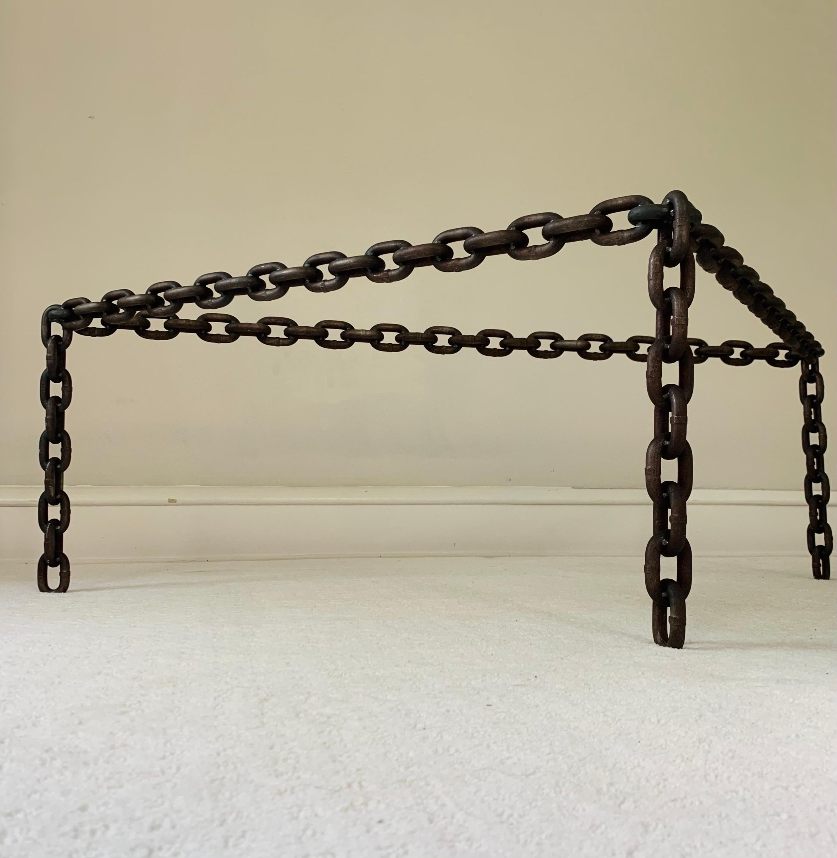 Brutalist Custom Triangular Chain-Link Coffee Table