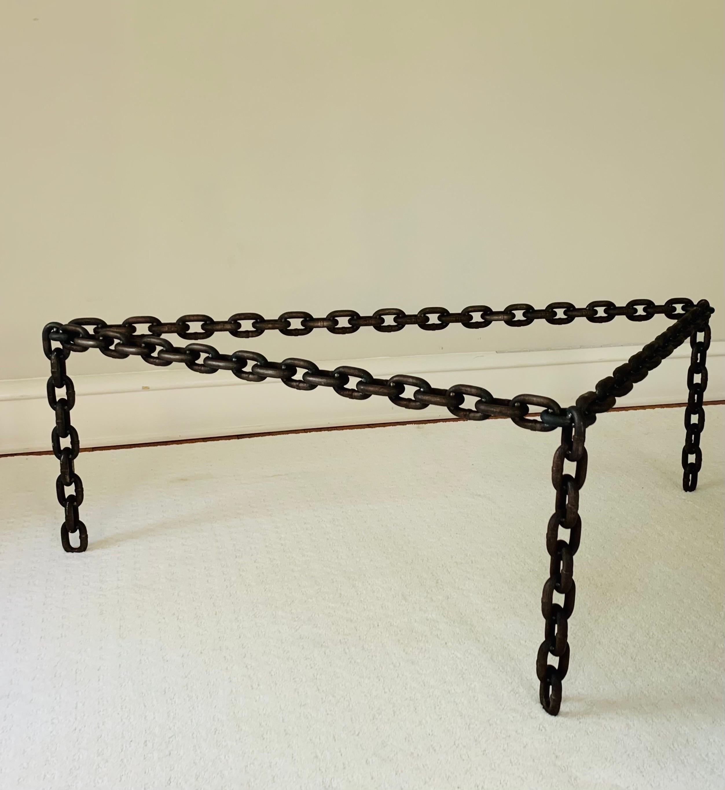 Custom Triangular Chain-Link Coffee Table In Distressed Condition In West Reading, PA
