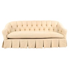 Vintage Custom Tufted and Skirted Chesterfield Sofa in Chevron Woven Fabric