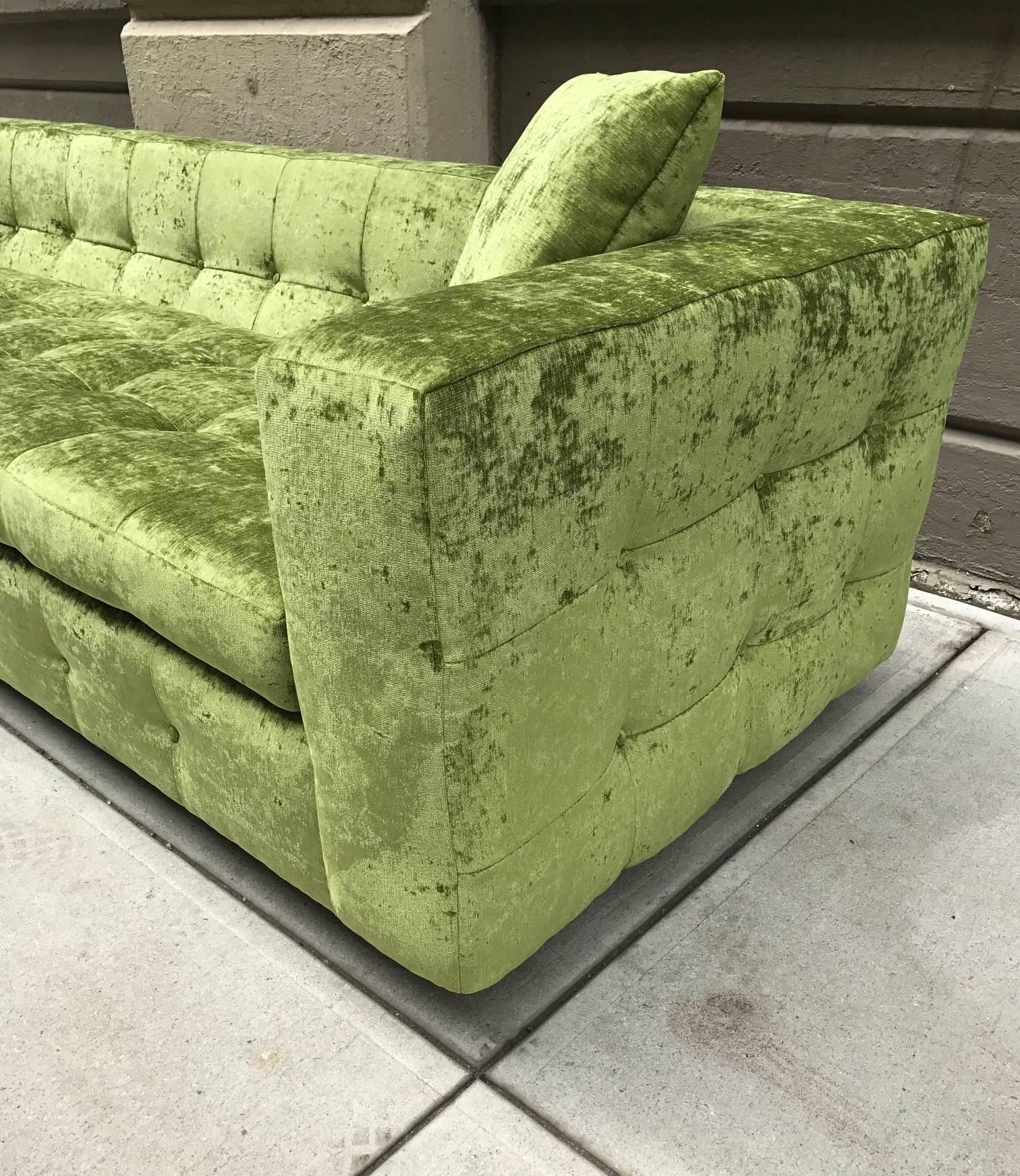 American Custom Tufted Green Velvet Sofa, Custom Design For Sale