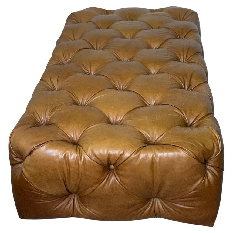 RH Camel Leather Ottoman For Sale at 1stDibs