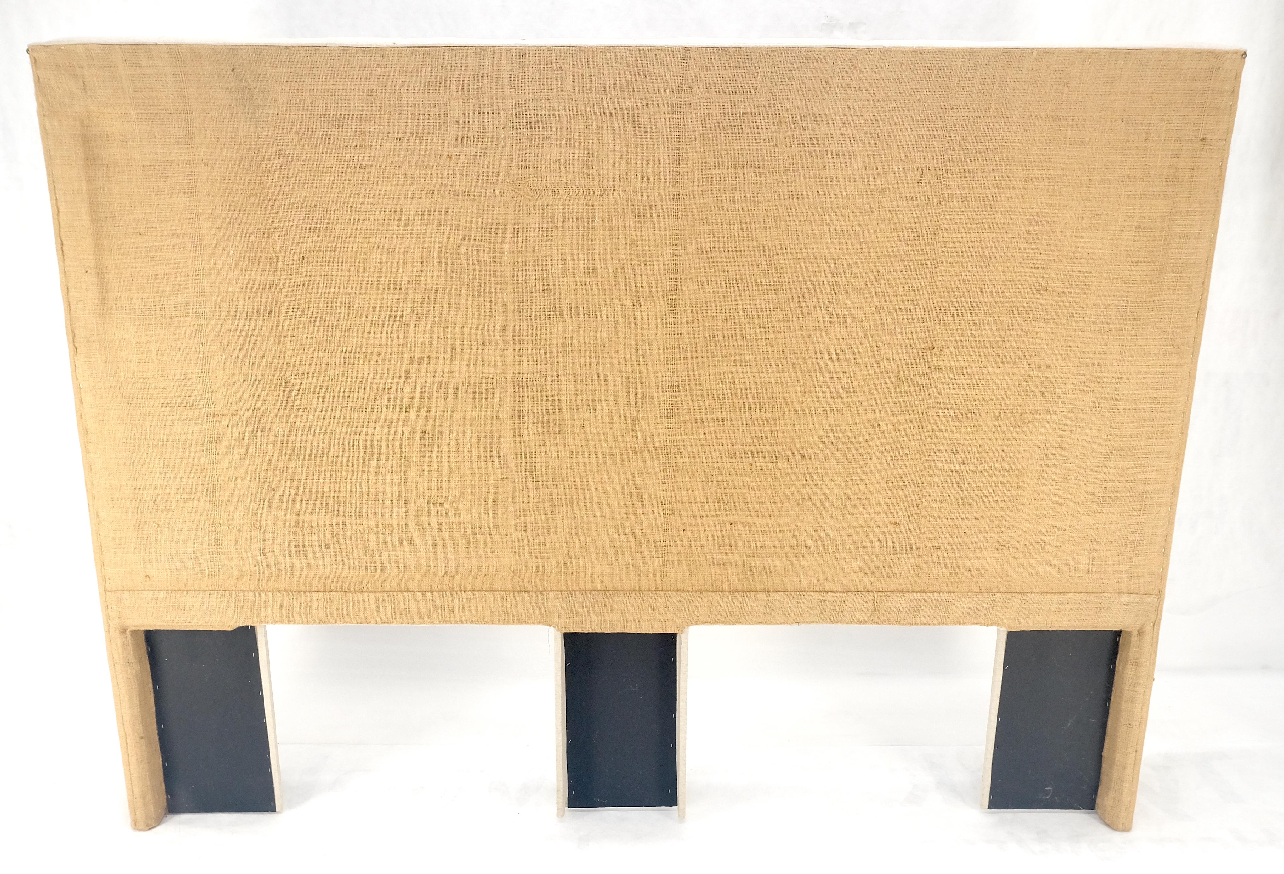 Custom Tufted Linen Oatmeal Beige Wing Headboard King Size Bed Mint For Sale 3