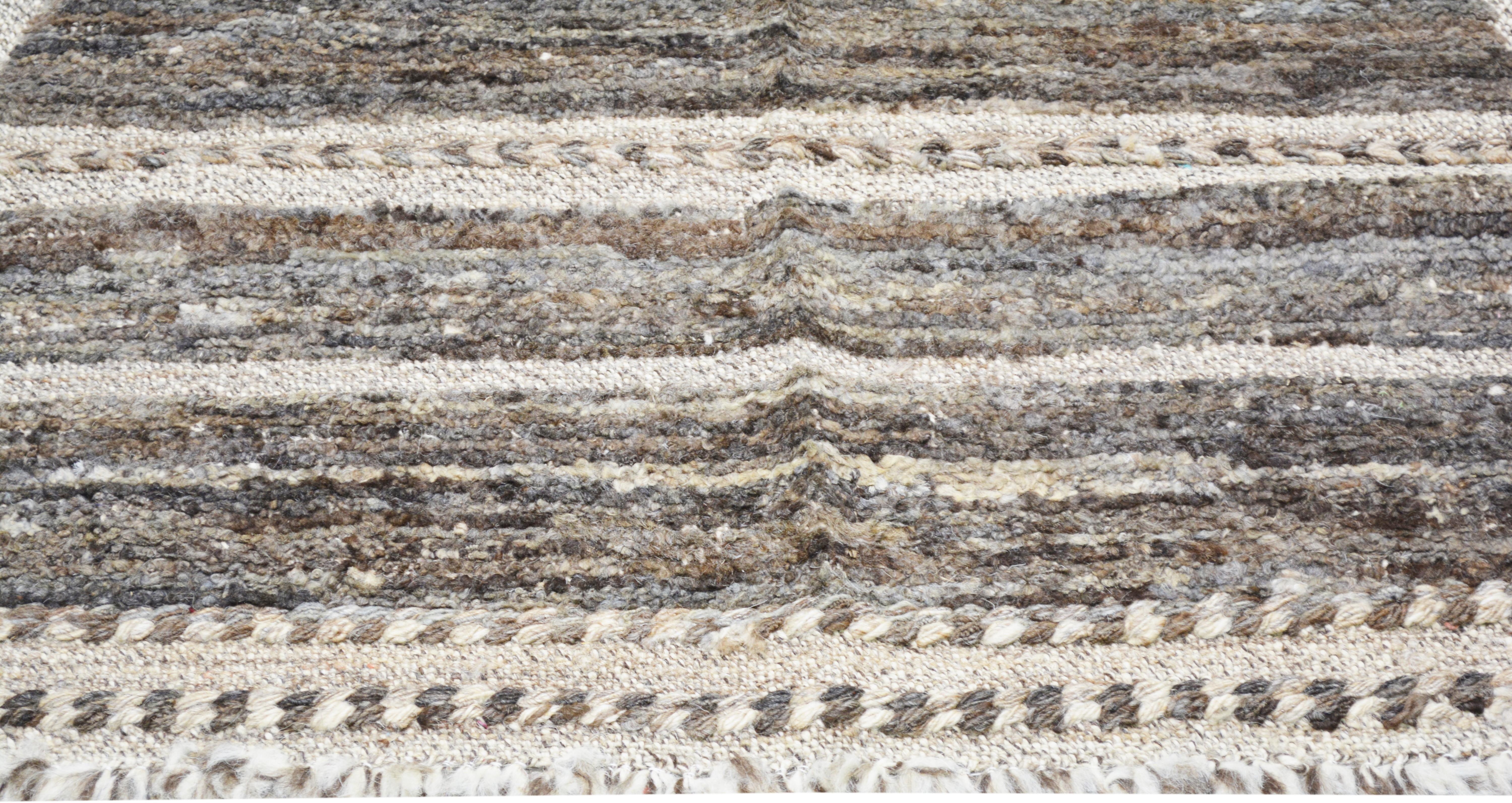 Custom Turkish 100% Wool Runner in Beige Brown Tones In New Condition In Brea, CA