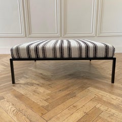 Custom Turkish Hemp and Wool Rug Cocktail Ottoman with Iron Base