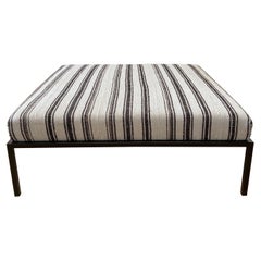 Custom Turkish Hemp and Wool Rug Cocktail Ottoman with Iron Base