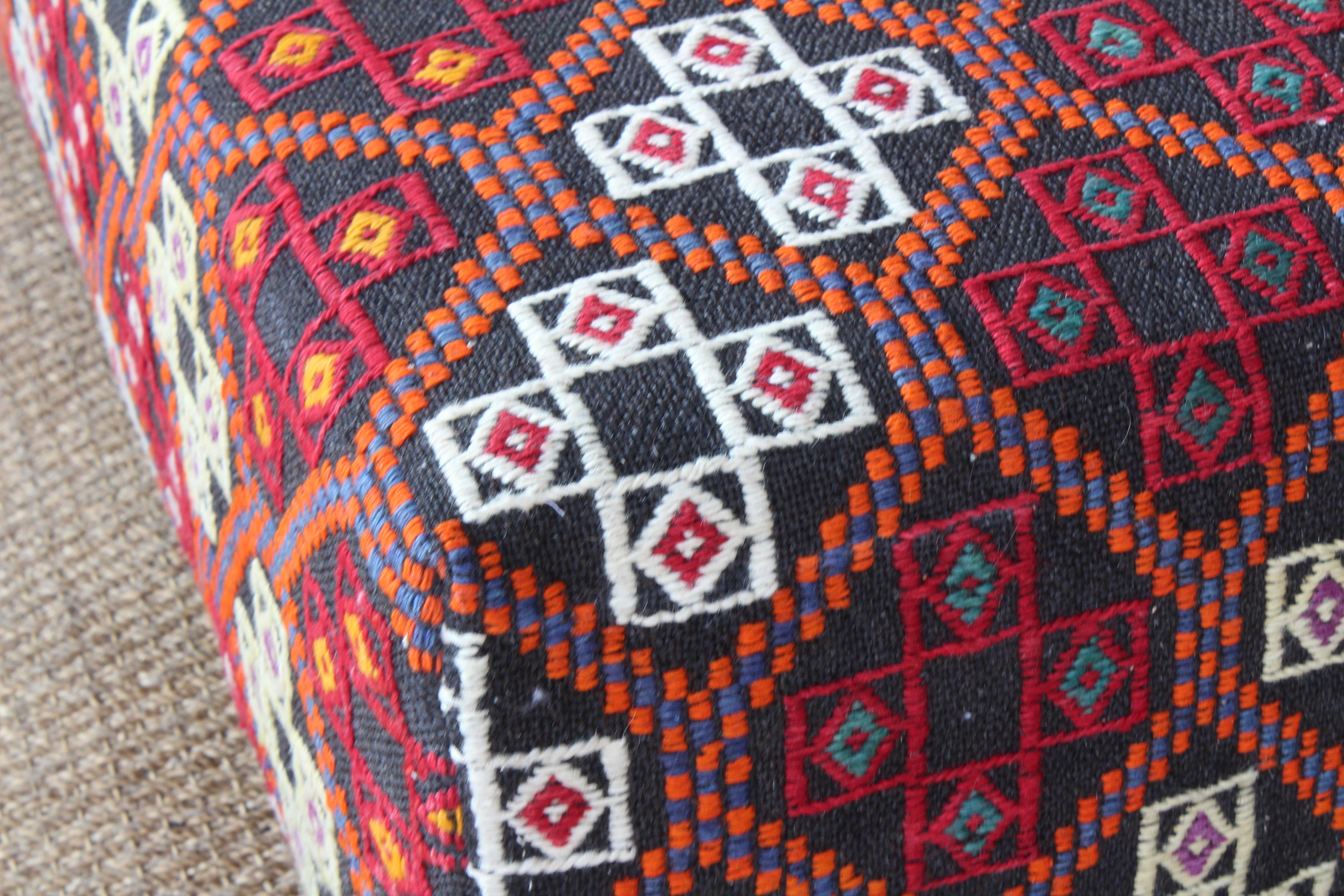 North American Custom Turkish Rug Upholstered Ottoman