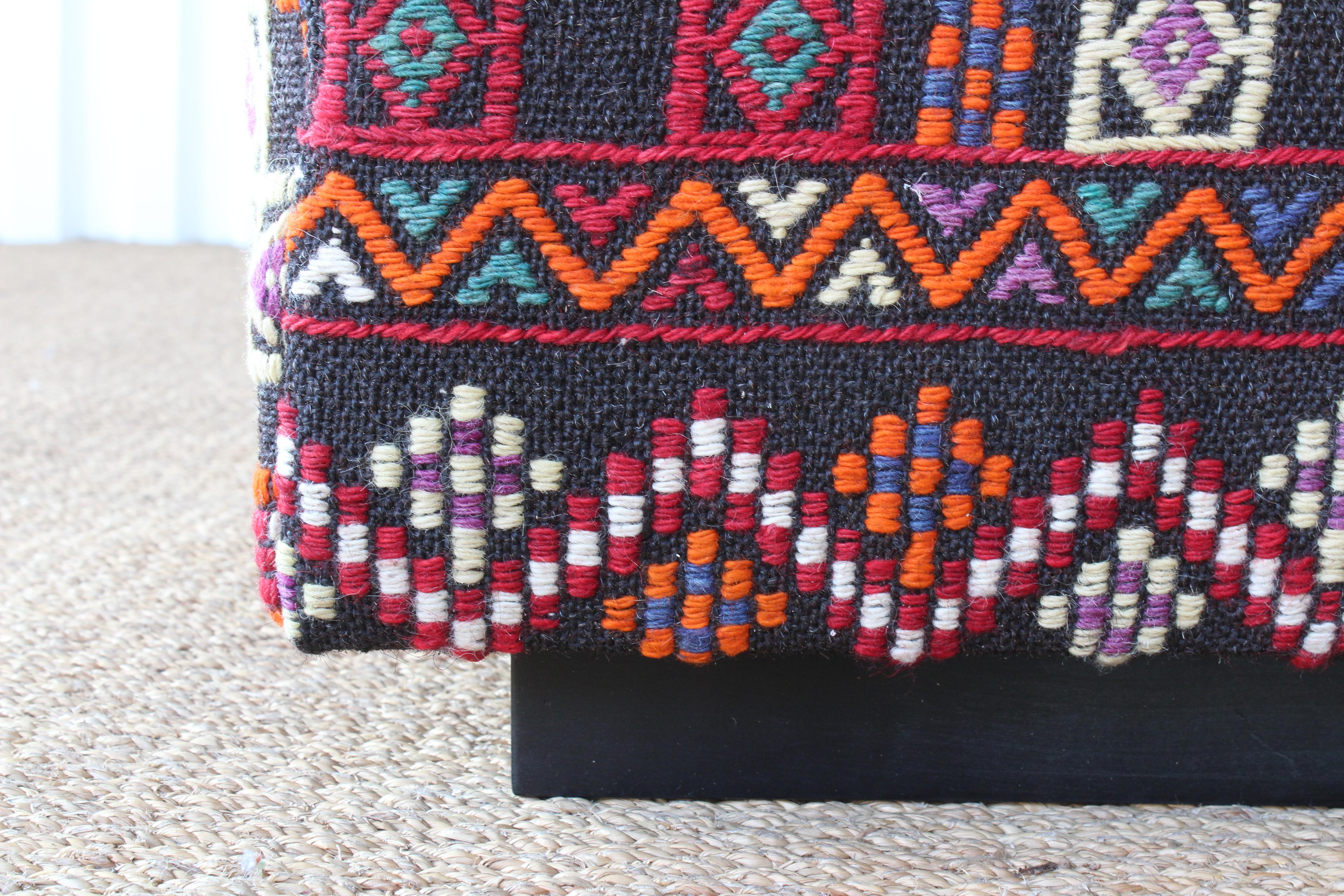 Custom Turkish Rug Upholstered Ottoman In New Condition In Los Angeles, CA