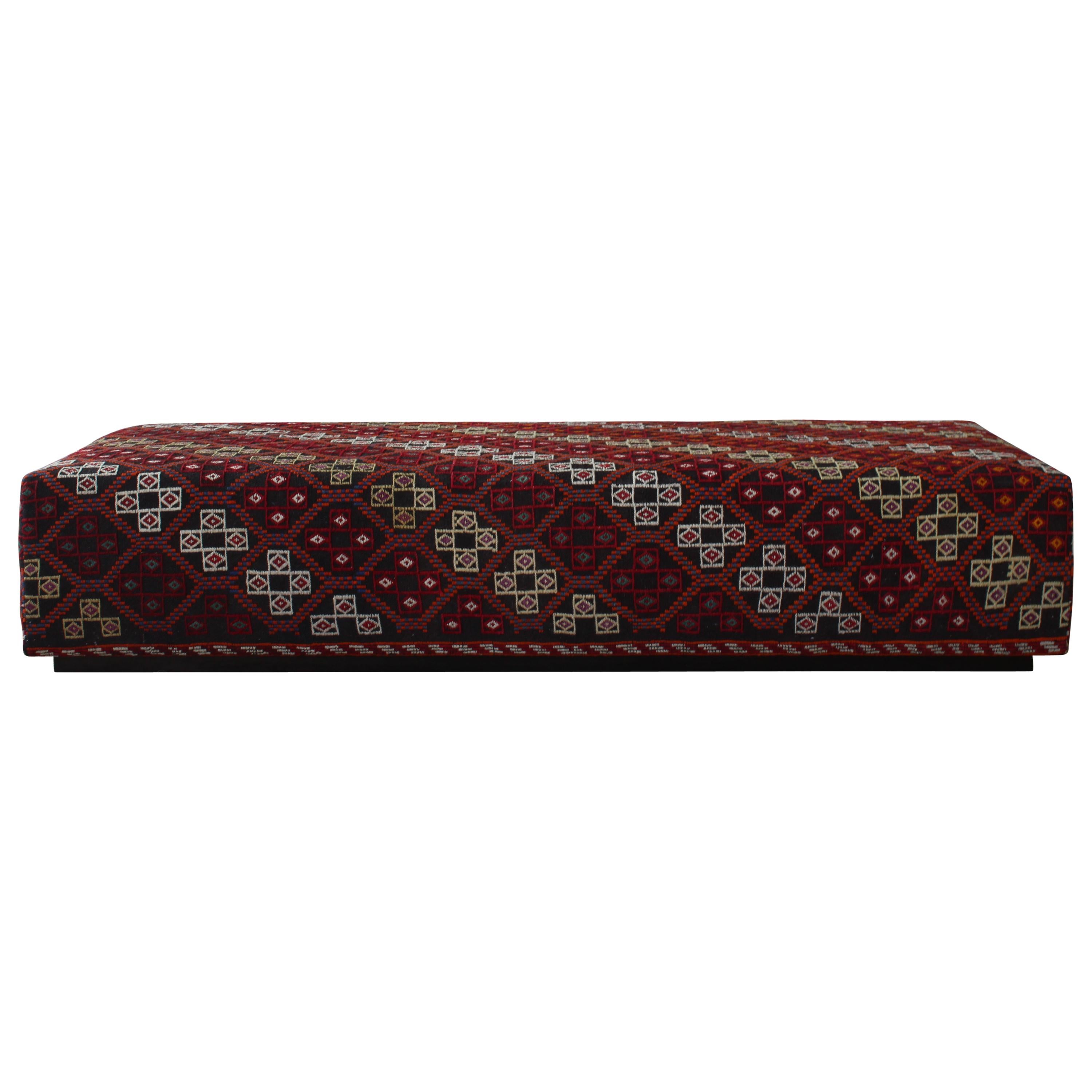 Custom Turkish Rug Upholstered Ottoman