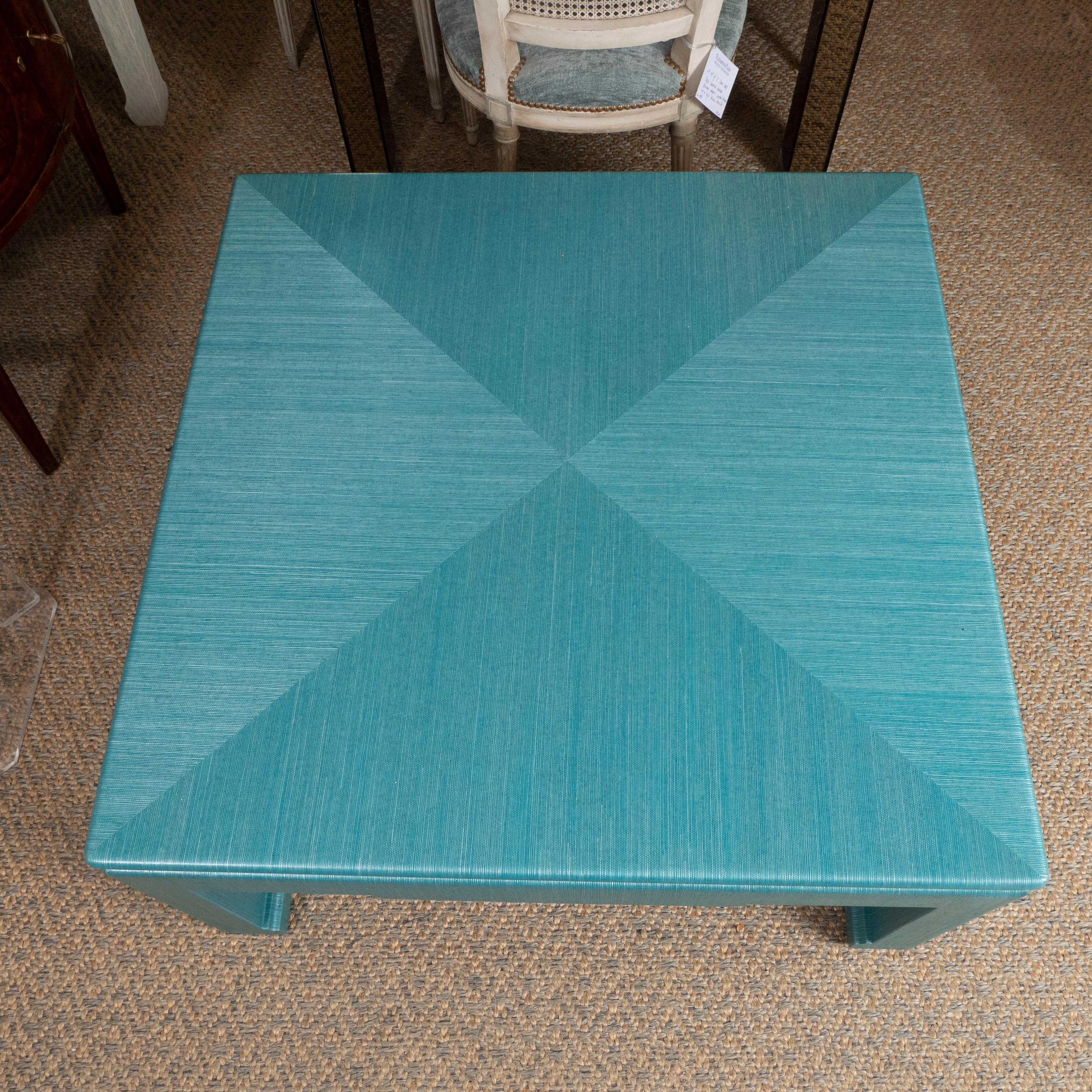 American Custom Turquoise Grasscloth-Wrapped Cocktail Table