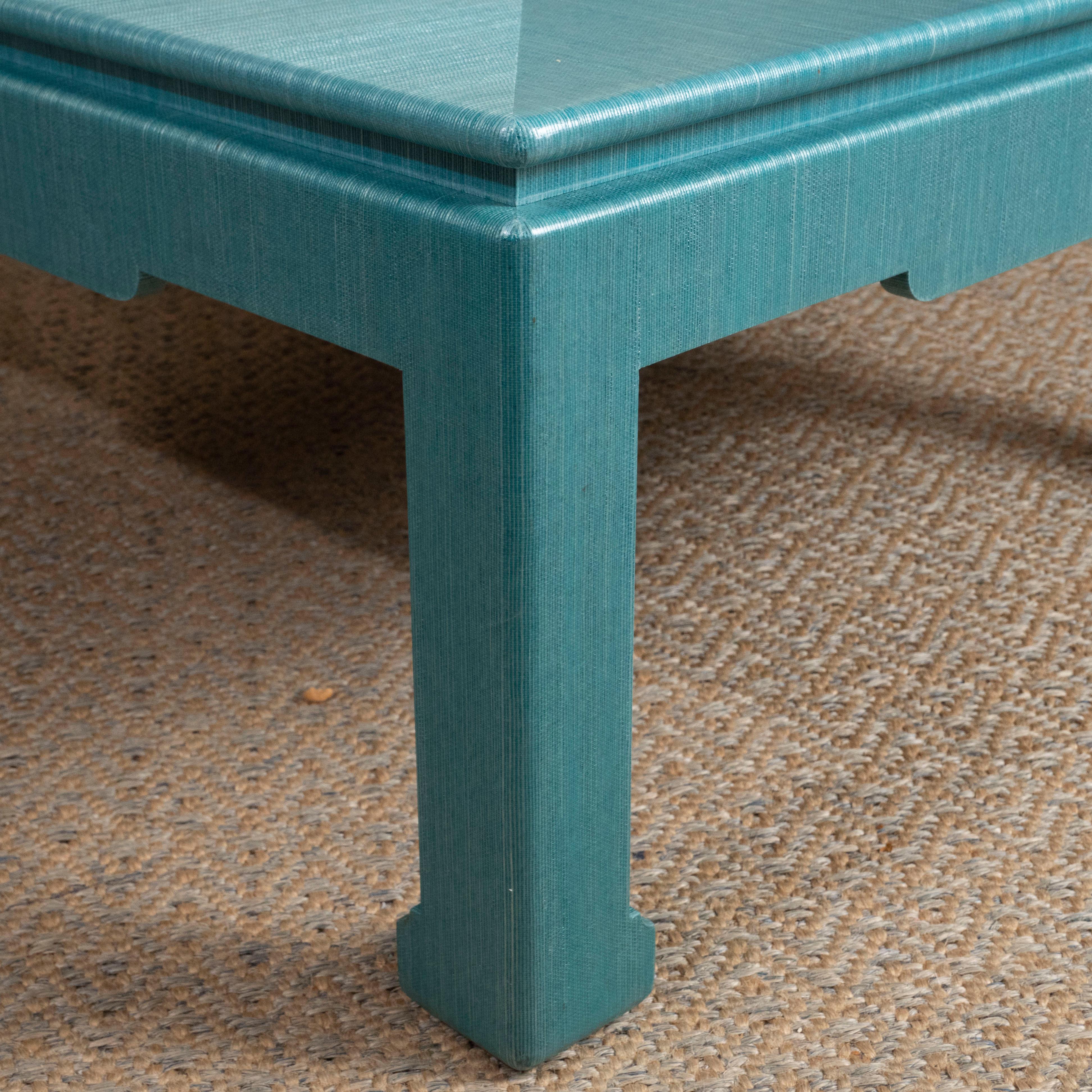 Custom Turquoise Grasscloth-Wrapped Cocktail Table 1