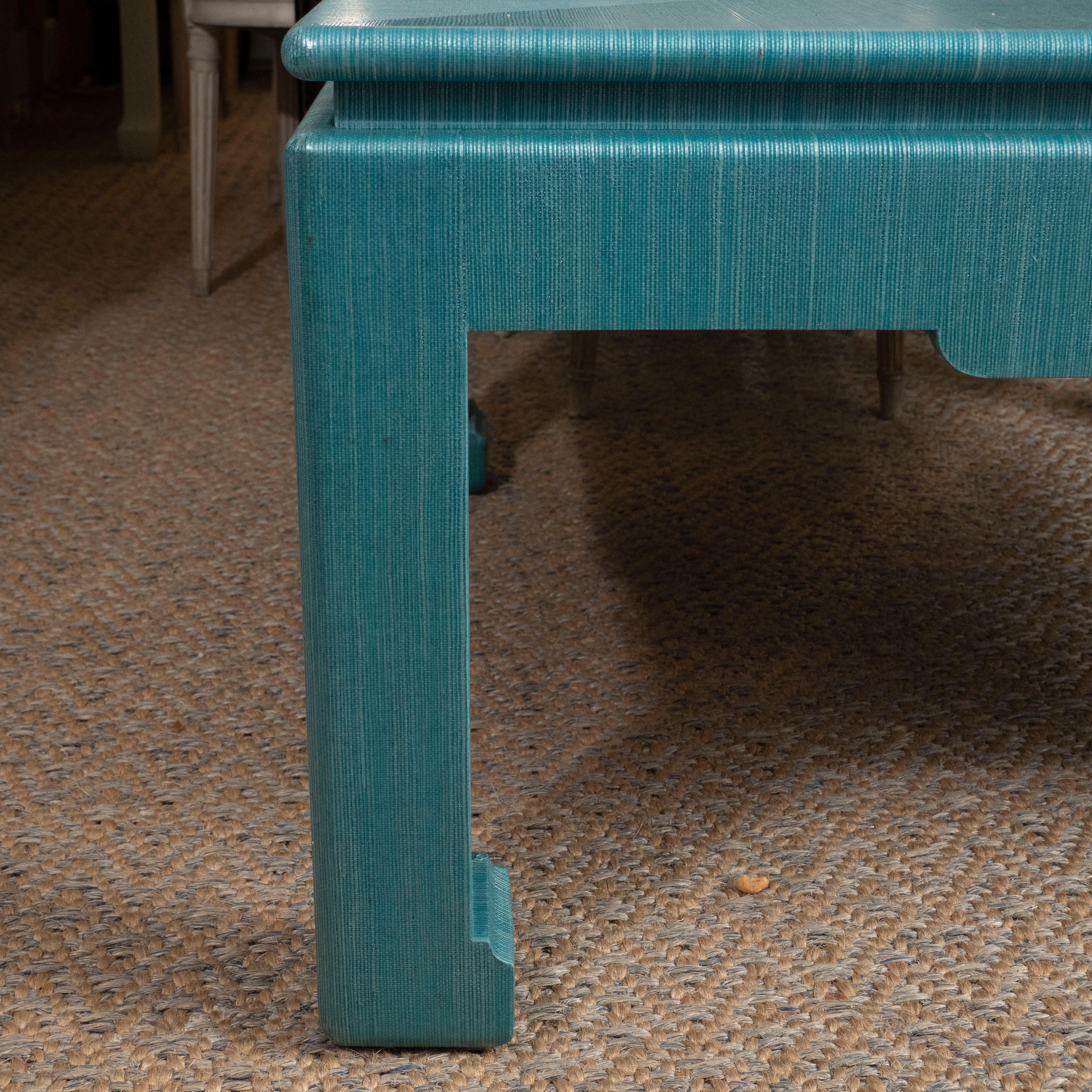 Custom Turquoise Grasscloth-Wrapped Cocktail Table 2