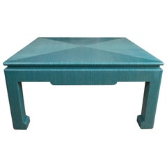 Custom Turquoise Grasscloth-Wrapped Cocktail Table