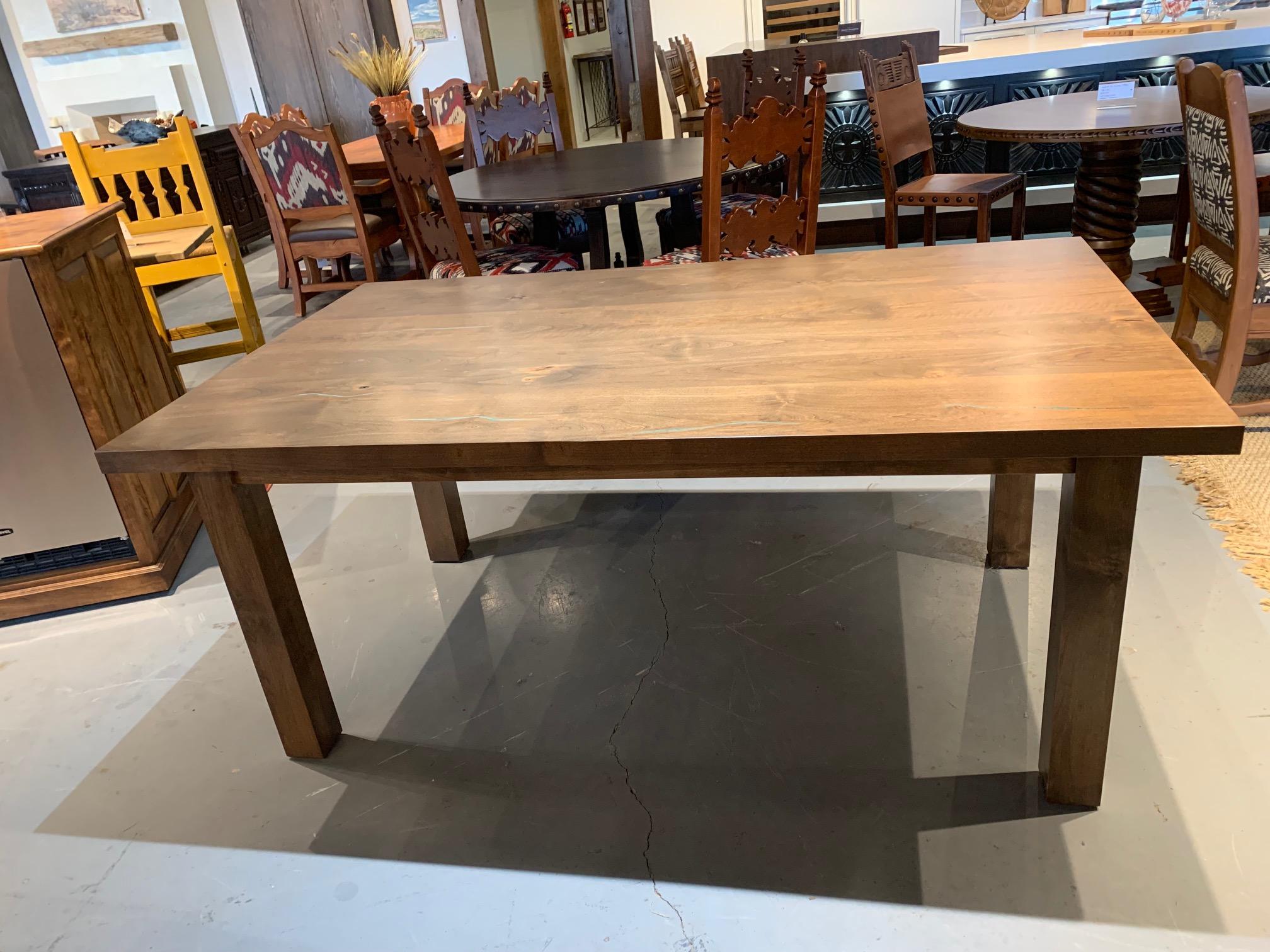 wood table with turquoise inlay