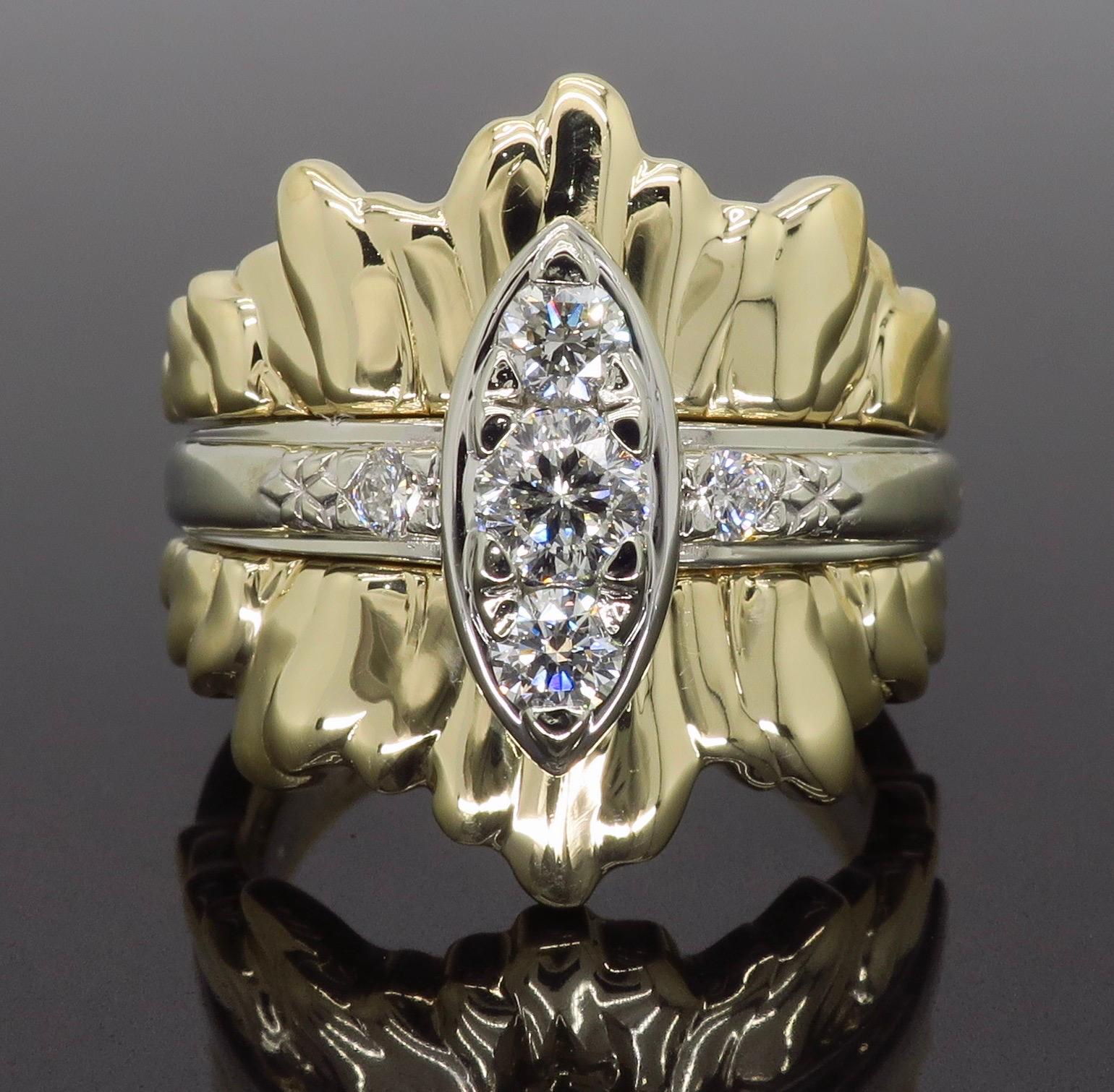 Custom Two-Tone Diamond Cocktail Ring In Excellent Condition In Webster, NY
