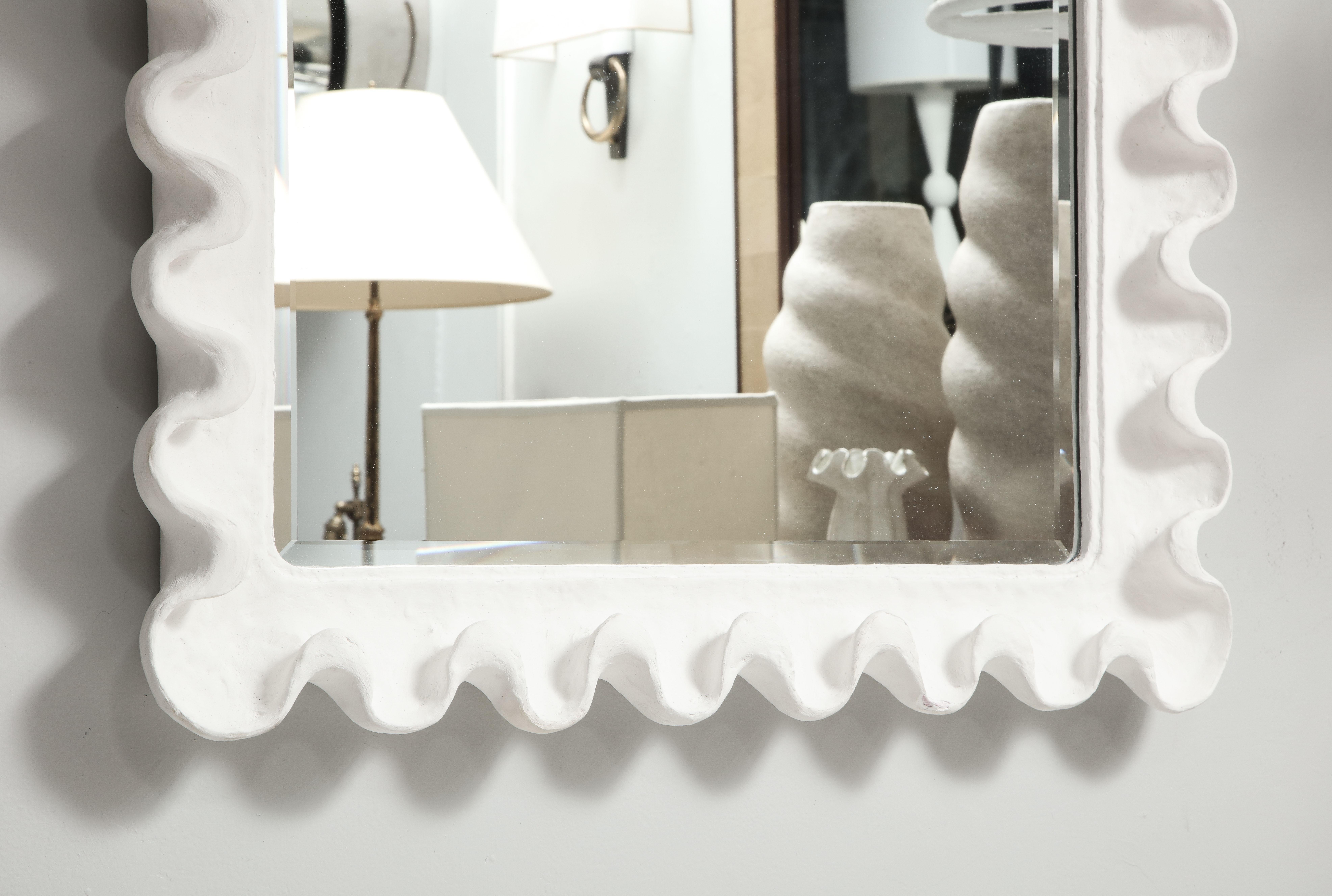 American Custom Undulating Plaster Mirror For Sale