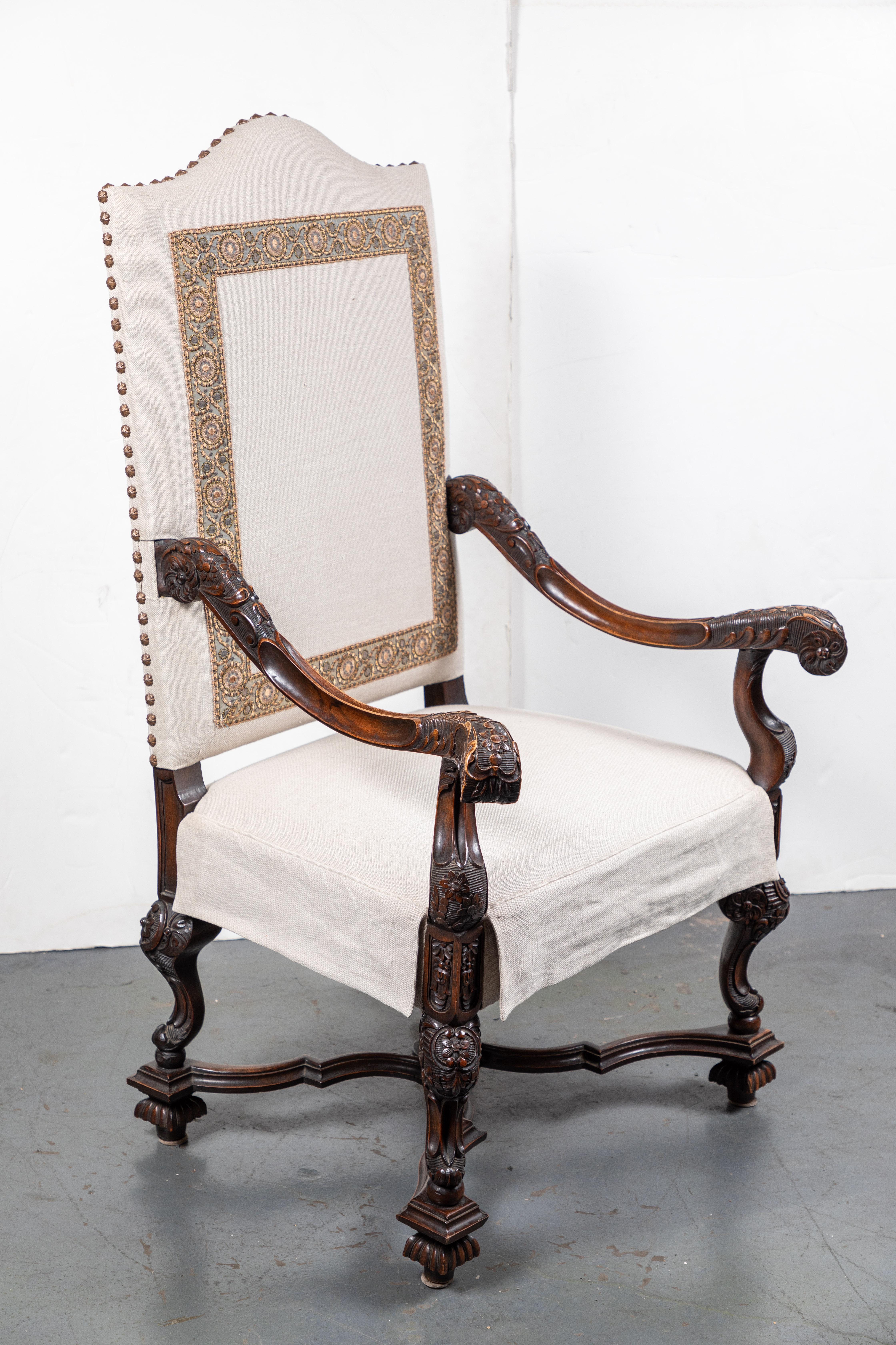 Hand-Carved Custom Upholstered, Antique Hall Chair For Sale