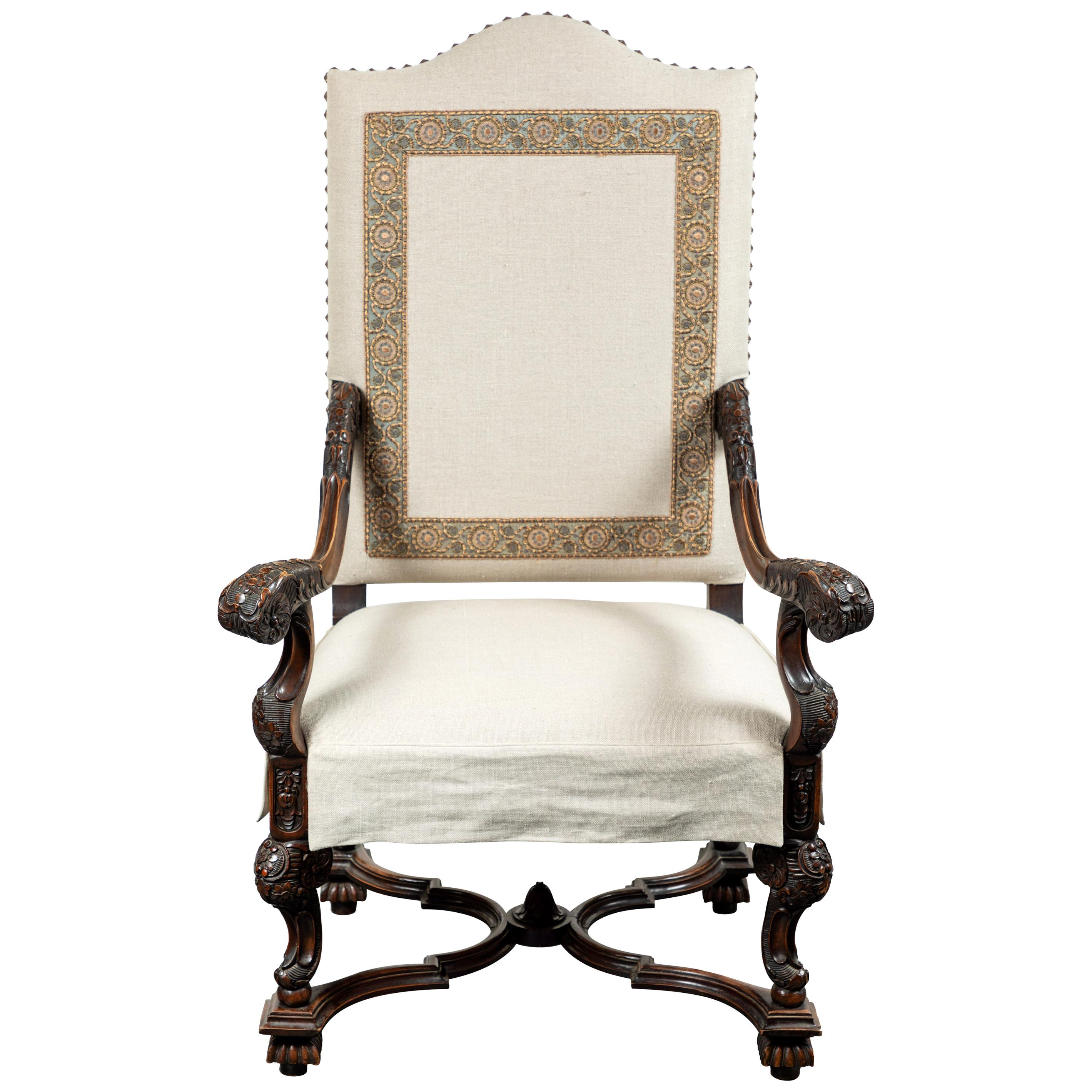 Custom Upholstered, Antique Hall Chair For Sale