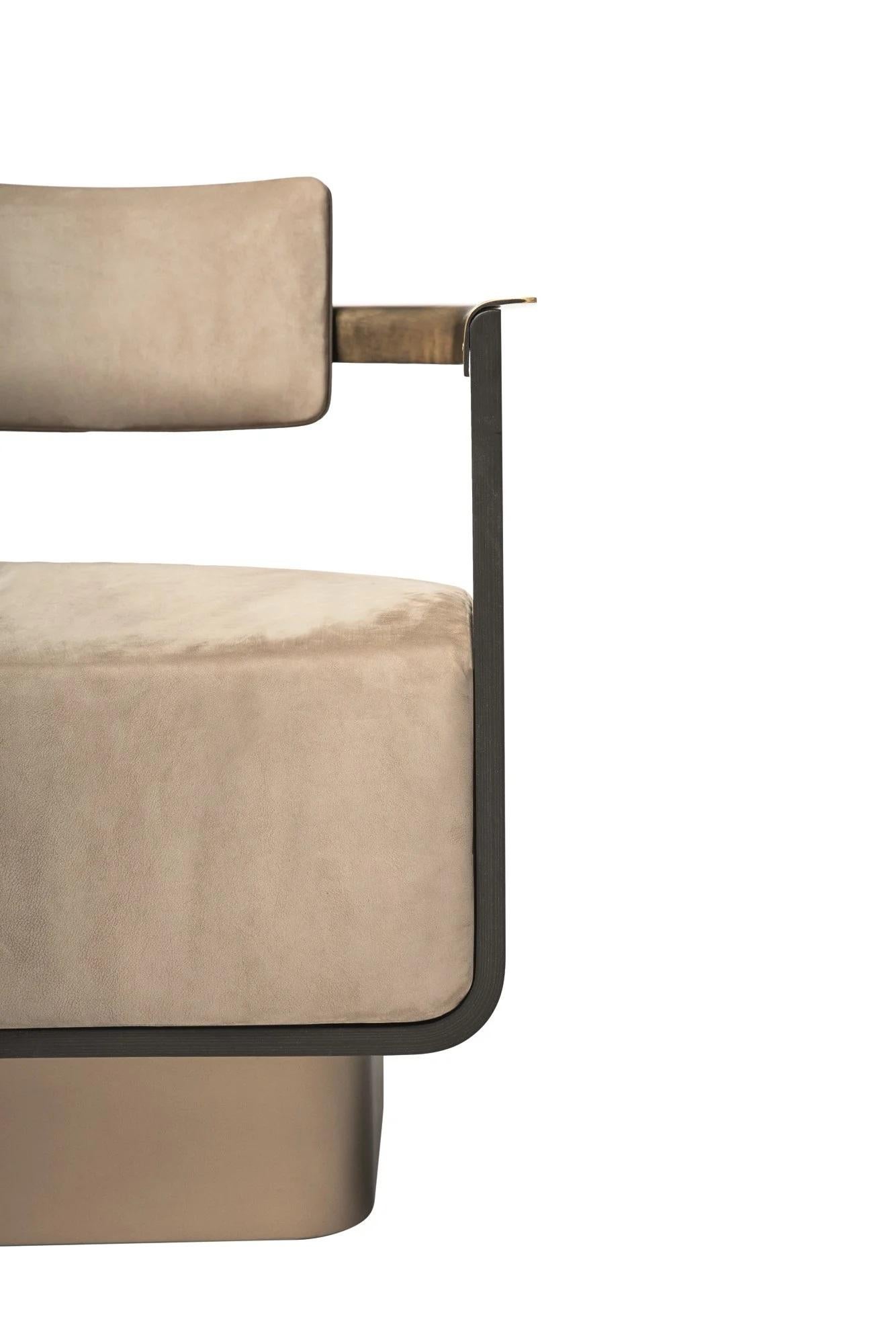 Wood Custom Upholstered Armchair in Dark Bronze Finish
