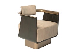 Custom Upholstered Armchair in Dark Bronze Finish