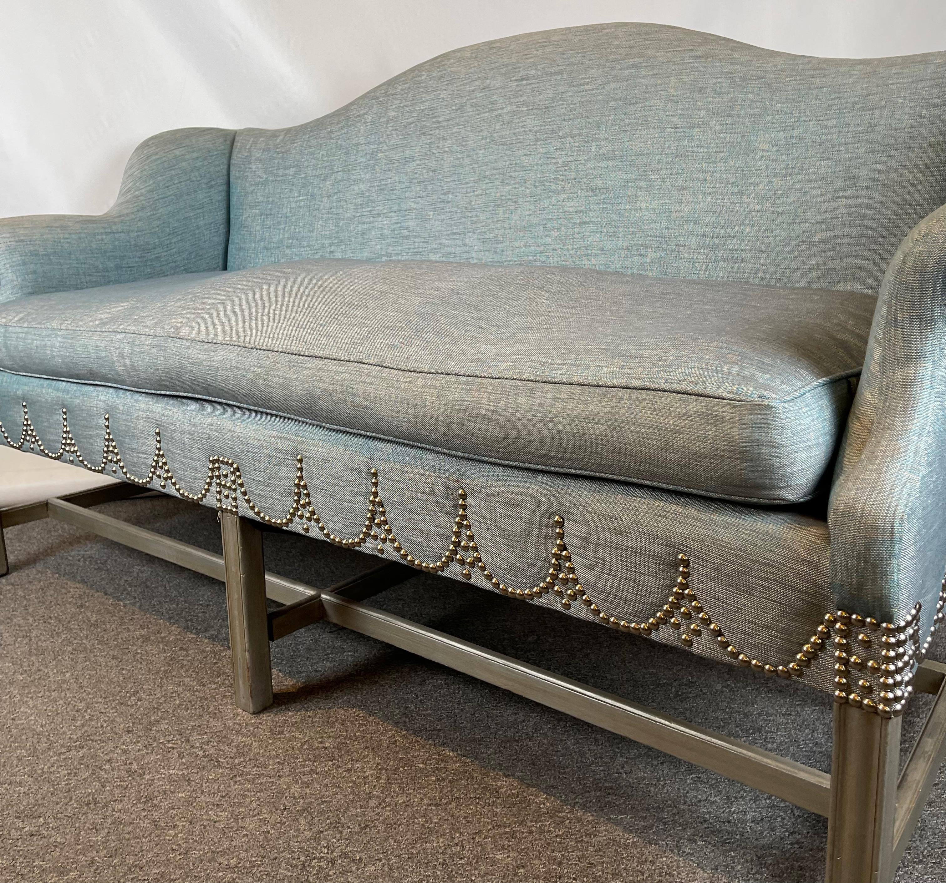 Mid-20th Century Custom Upholstered Camel Back Sofa