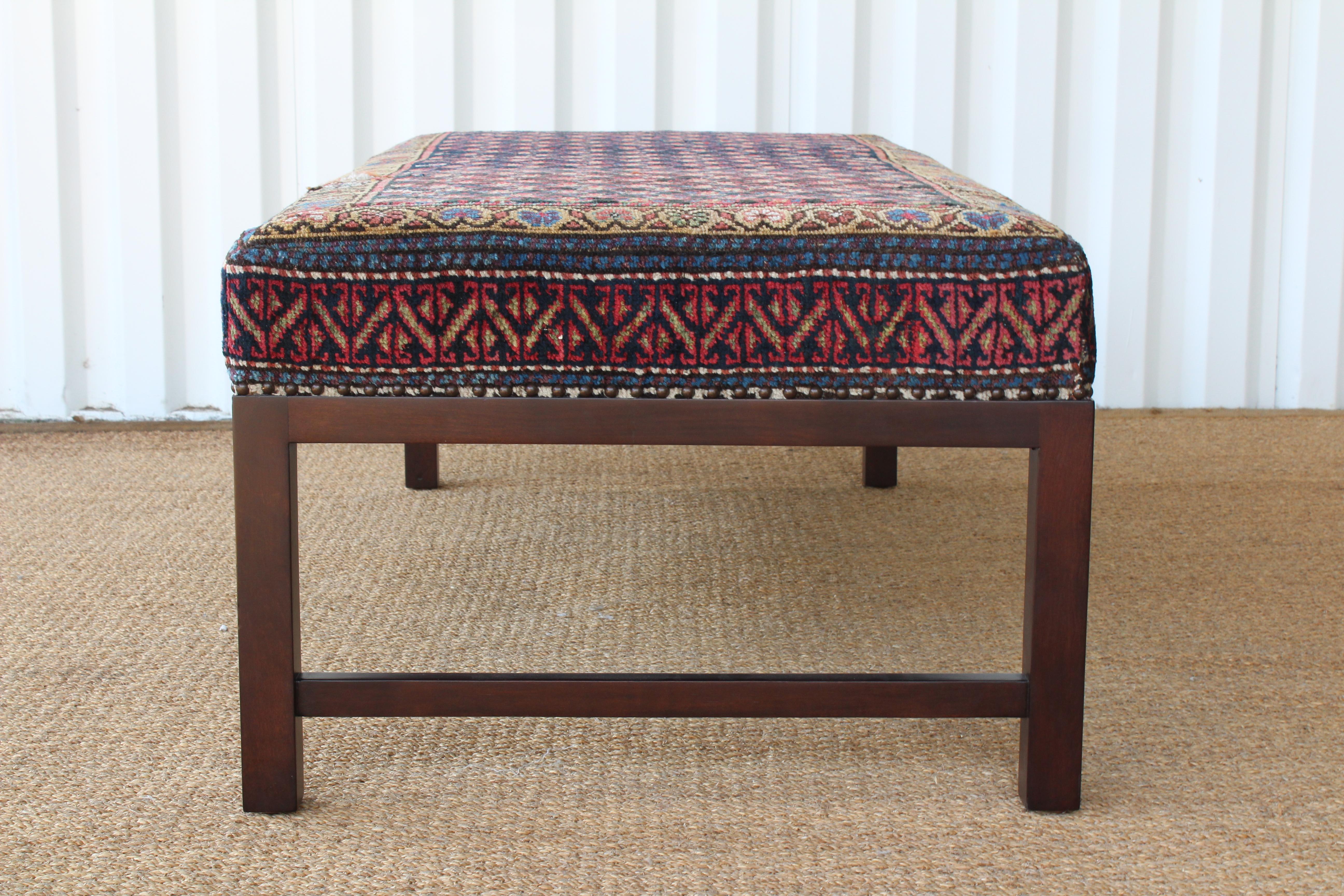 American Custom Upholstered Caucasian Rug Ottoman