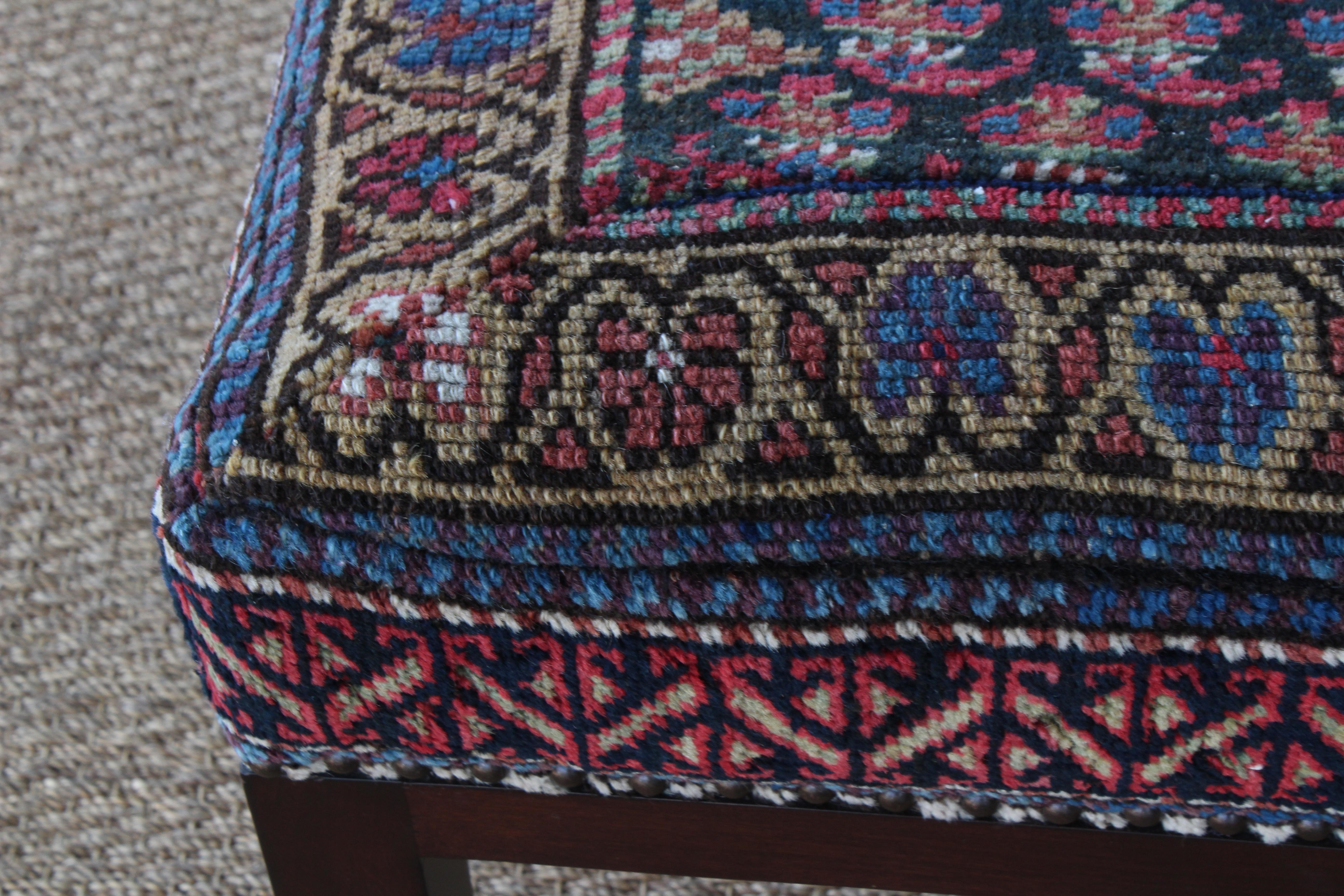 Custom Upholstered Caucasian Rug Ottoman In Good Condition In Los Angeles, CA