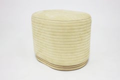 Custom Upholstered Channeled Ottoman on Maple Wood Base with Hand Stitching