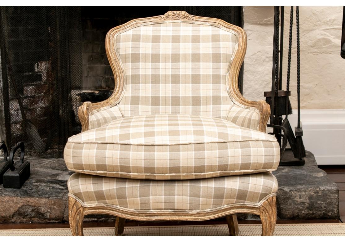 Custom Upholstered Faux Paint Decorated Bergere In Good Condition For Sale In Bridgeport, CT