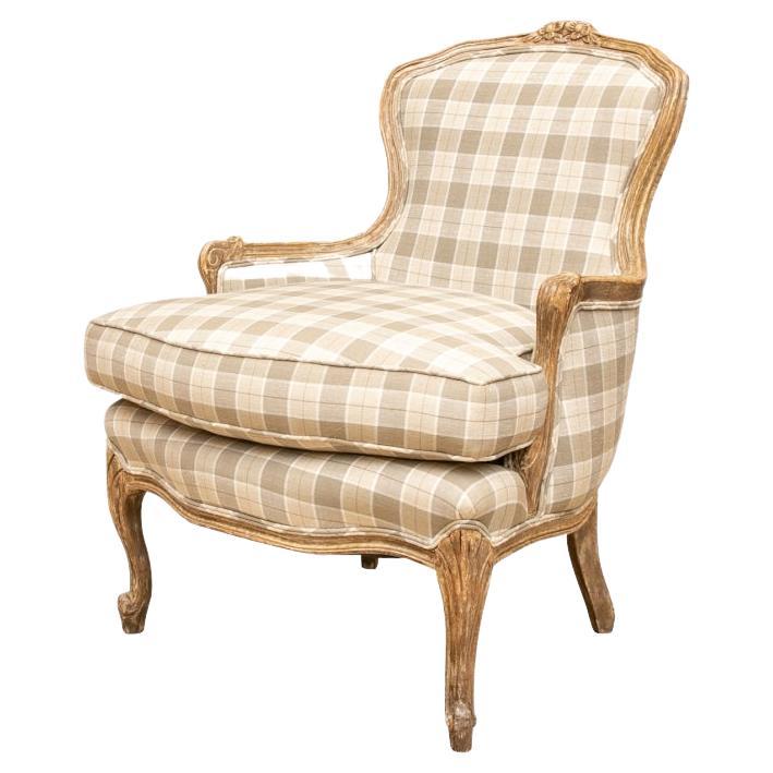 Custom Upholstered Faux Paint Decorated Bergere For Sale