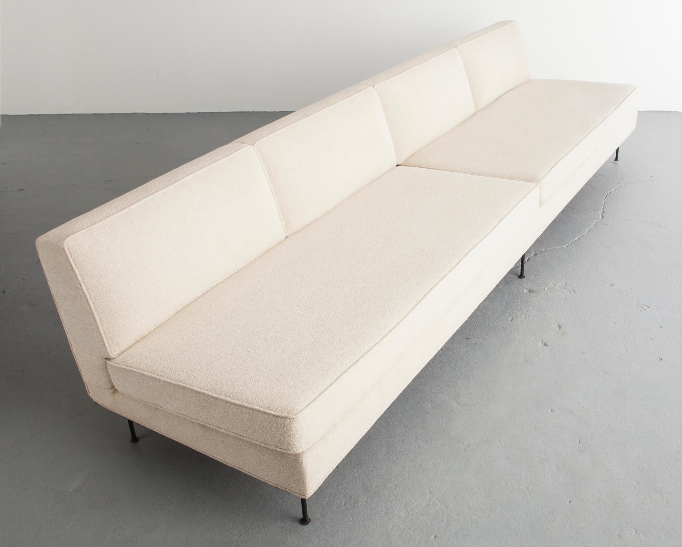 Custom upholstered four-seat sofa. Designed by Greta Magnusson Grossman and produced by Barker Brothers for the 