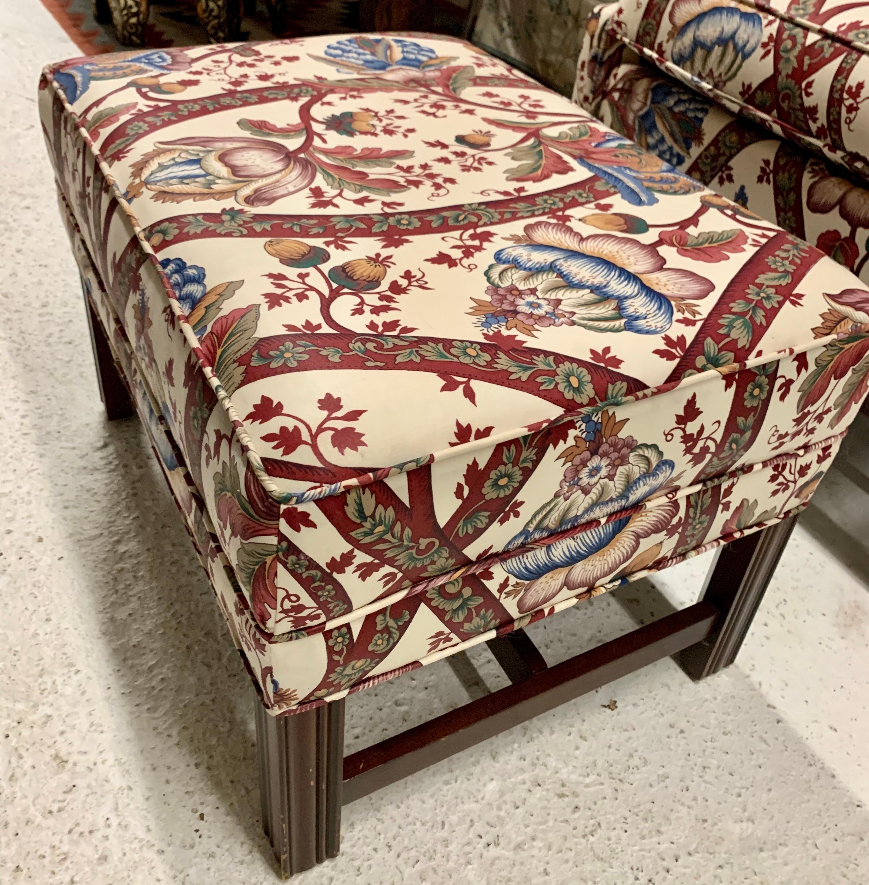 Custom Upholstered Georgian Wingback Chair with Ottoman 3