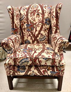 Custom Upholstered Georgian Wingback Chair with Ottoman