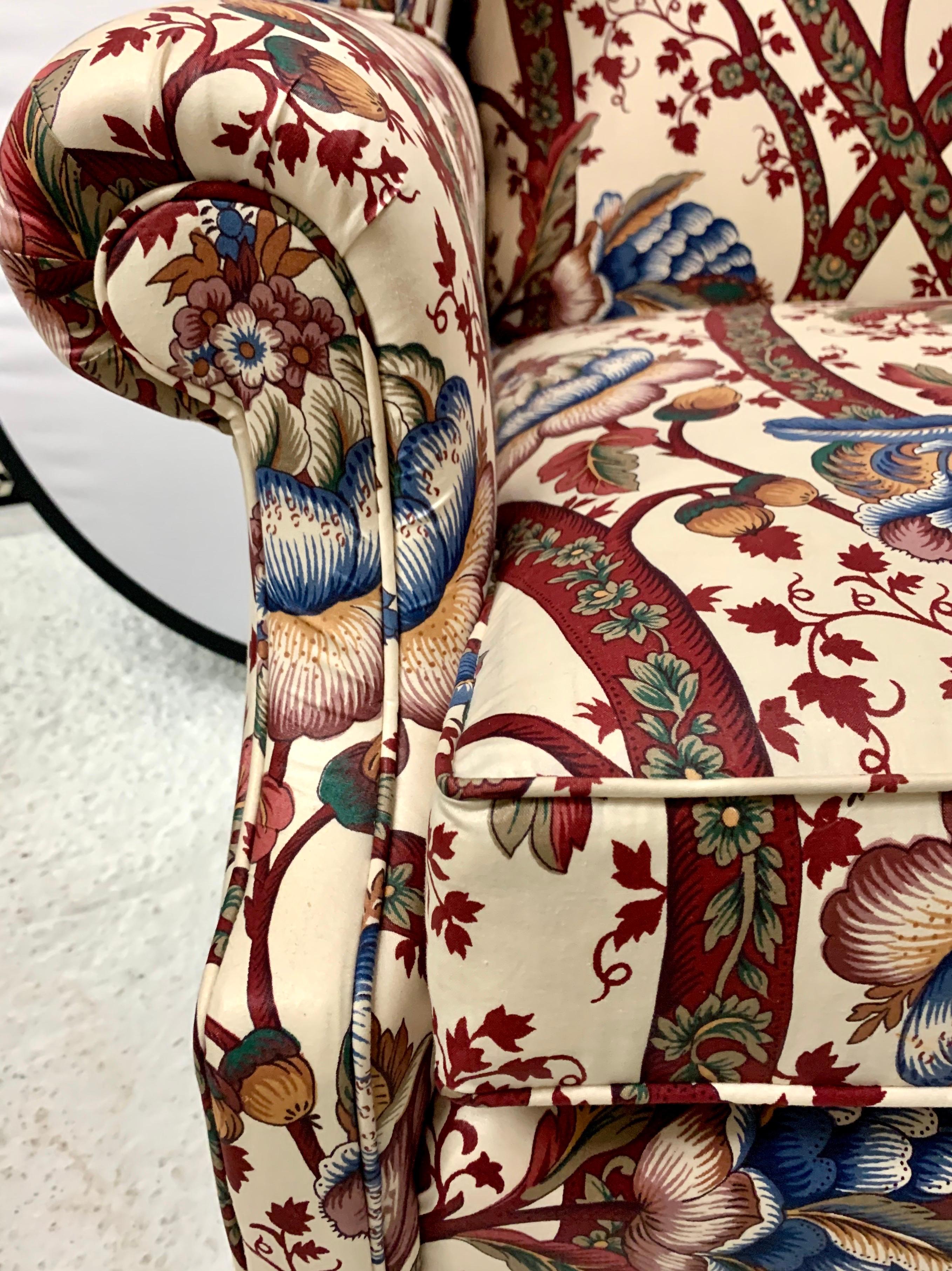 Custom Upholstered Georgian Wingback Chair with Ottoman In Good Condition In West Hartford, CT
