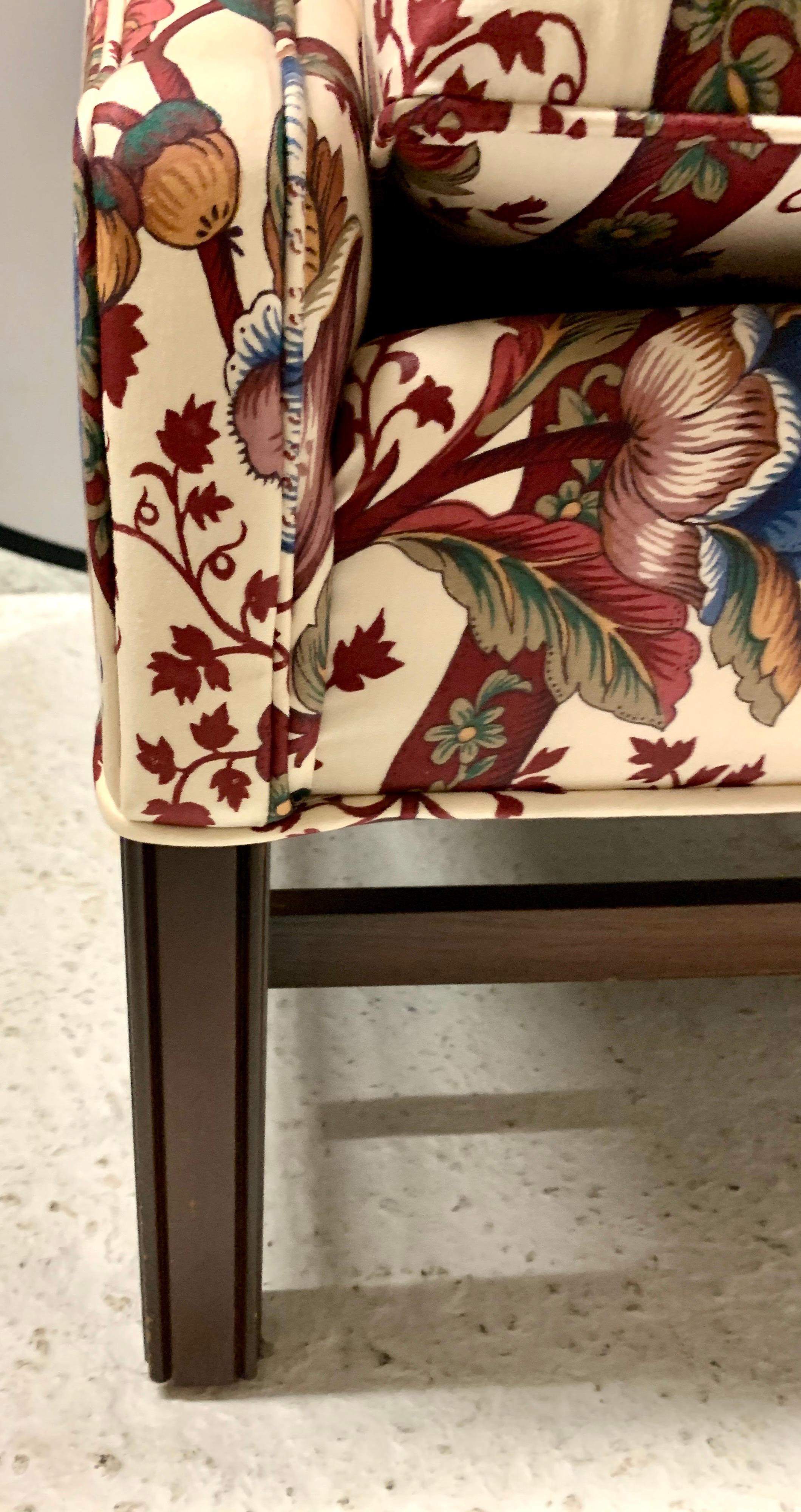 Fabric Custom Upholstered Georgian Wingback Chair with Ottoman