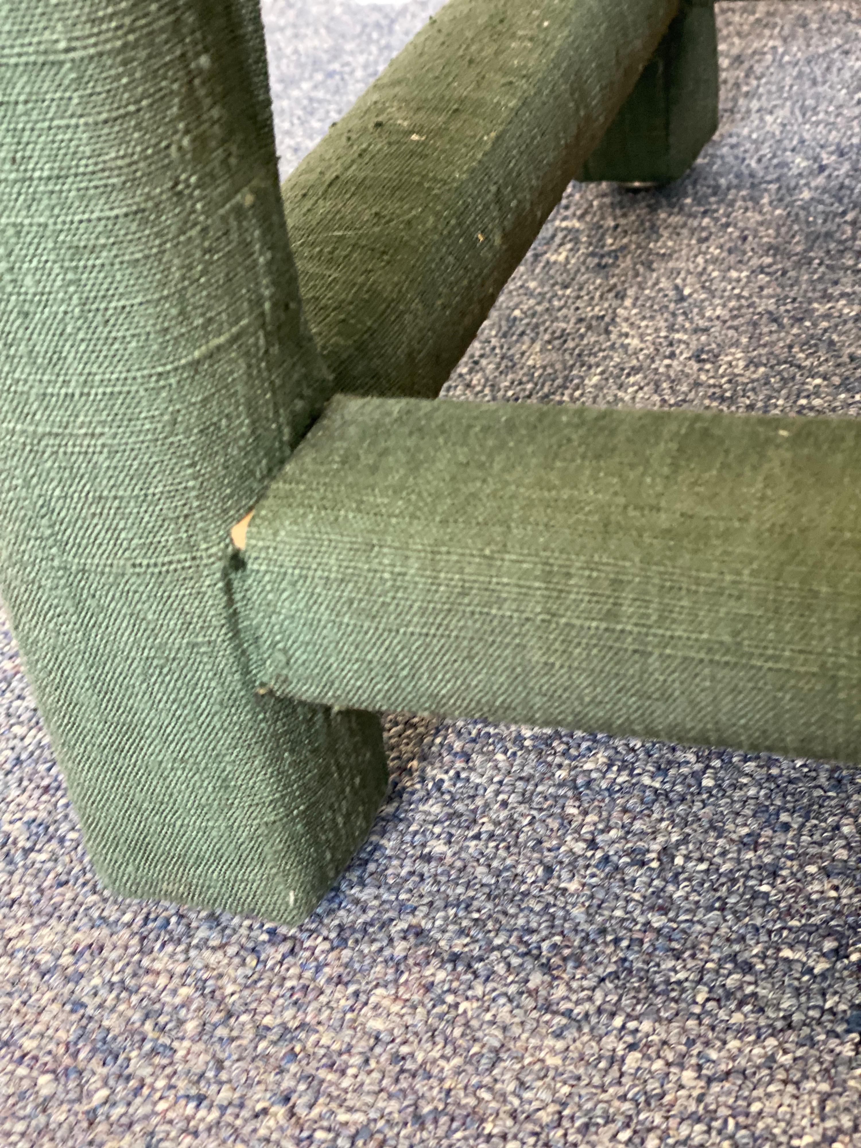 Custom Upholstered Green Linen Wrapped Stool For Sale 4